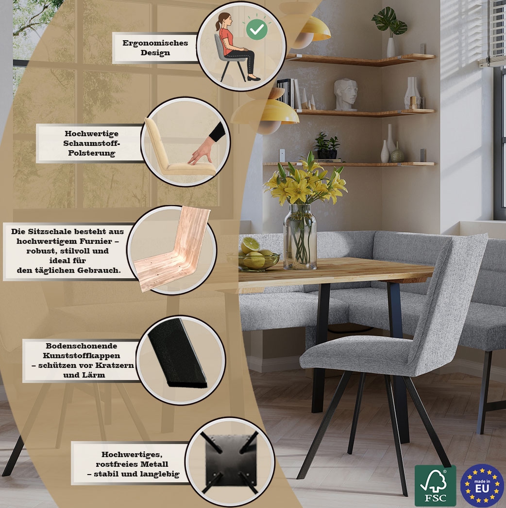 OTTO home Eckbankgruppe »Sava« Set, 4 Stk. tlg. Eckbank mit Wellenfederung im Sitz, Tisch Massiv Eiche