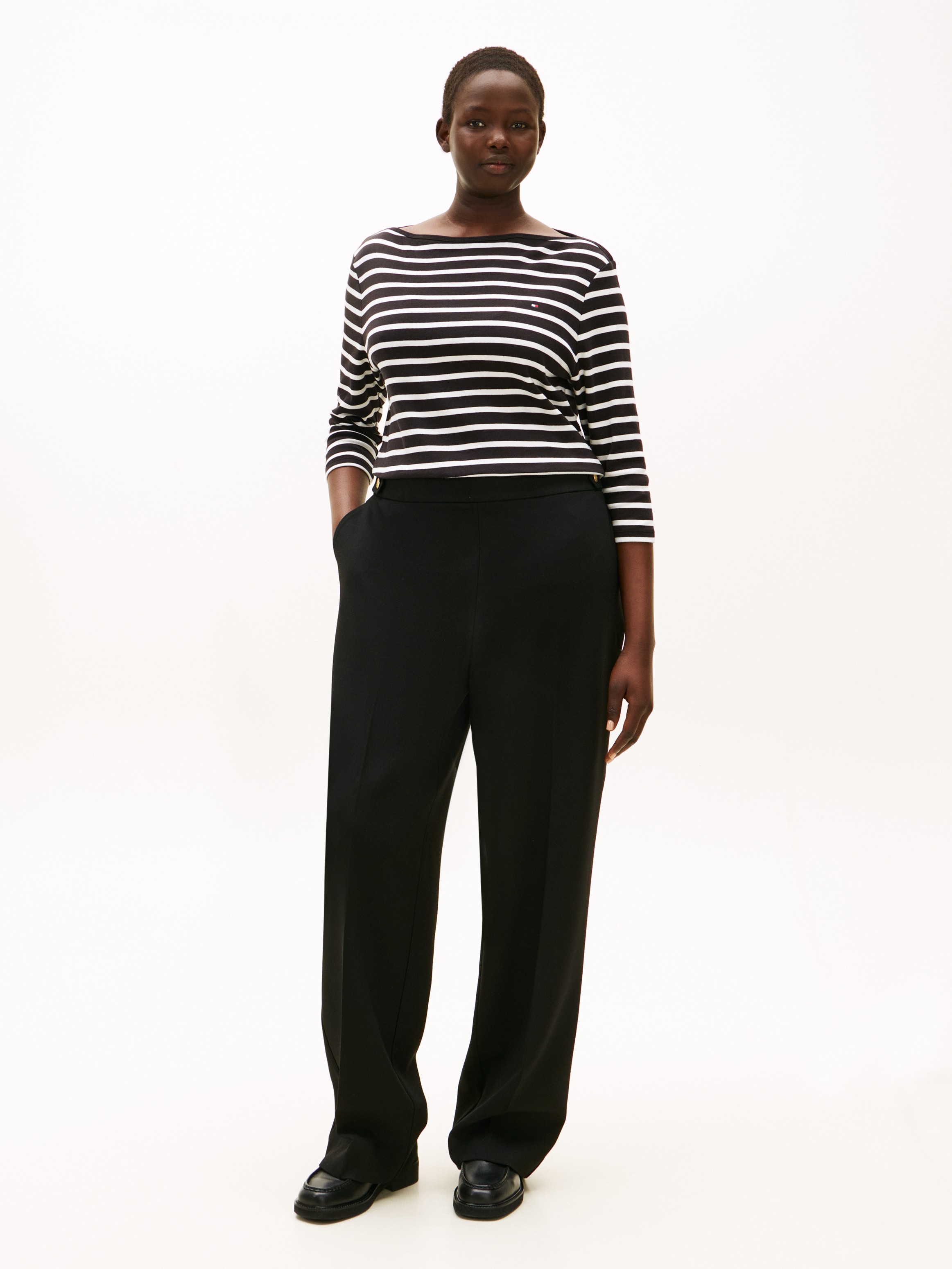 Tommy Hilfiger Curve T-Shirt »CRV SLIM CODY BOAT-NK 3/4SLV« in Großen Größen, 3/4 Ärmel, Logostickerei