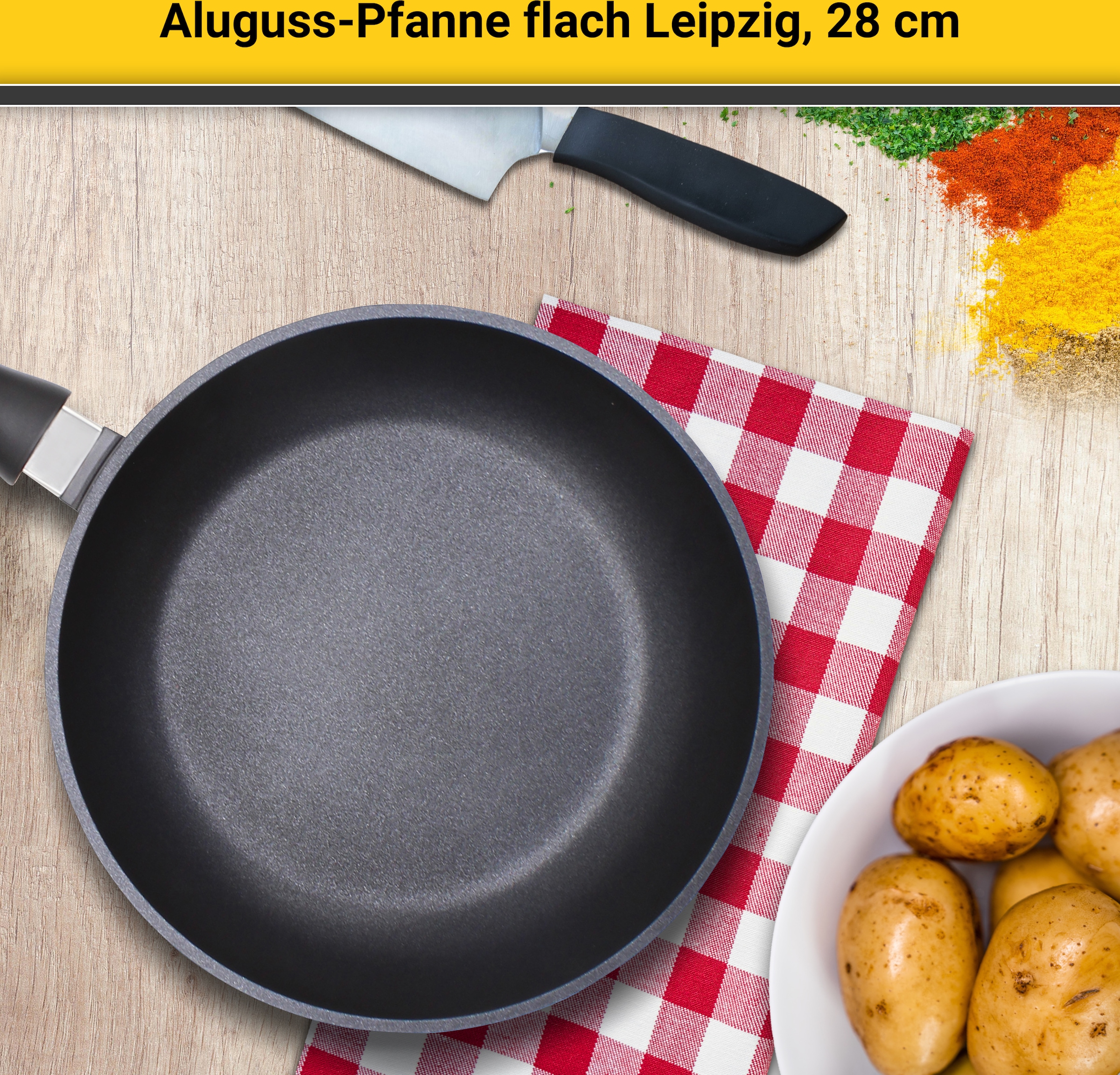 Krüger Bratpfanne »Aluguss Pfanne flach LEIPZIG«, Aluminiumguss, (1 tlg.), hochwertige Antihaft-Versiegelung