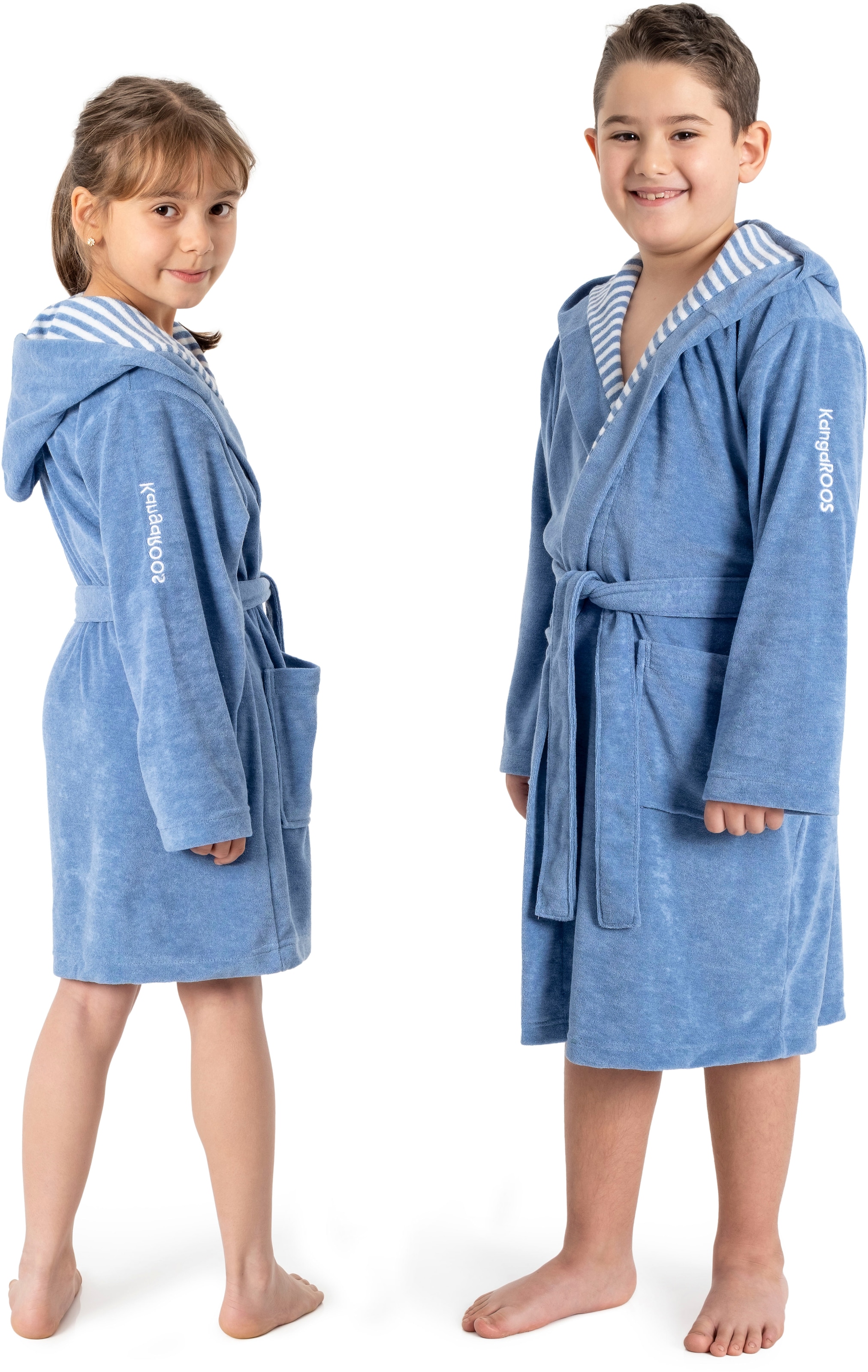 KangaROOS Kinderbademantel »Dalia, Ideal für Zuhause, Schwimmbad oder im Urlaub« 1 Stk. Uni-Farben mit Streifen