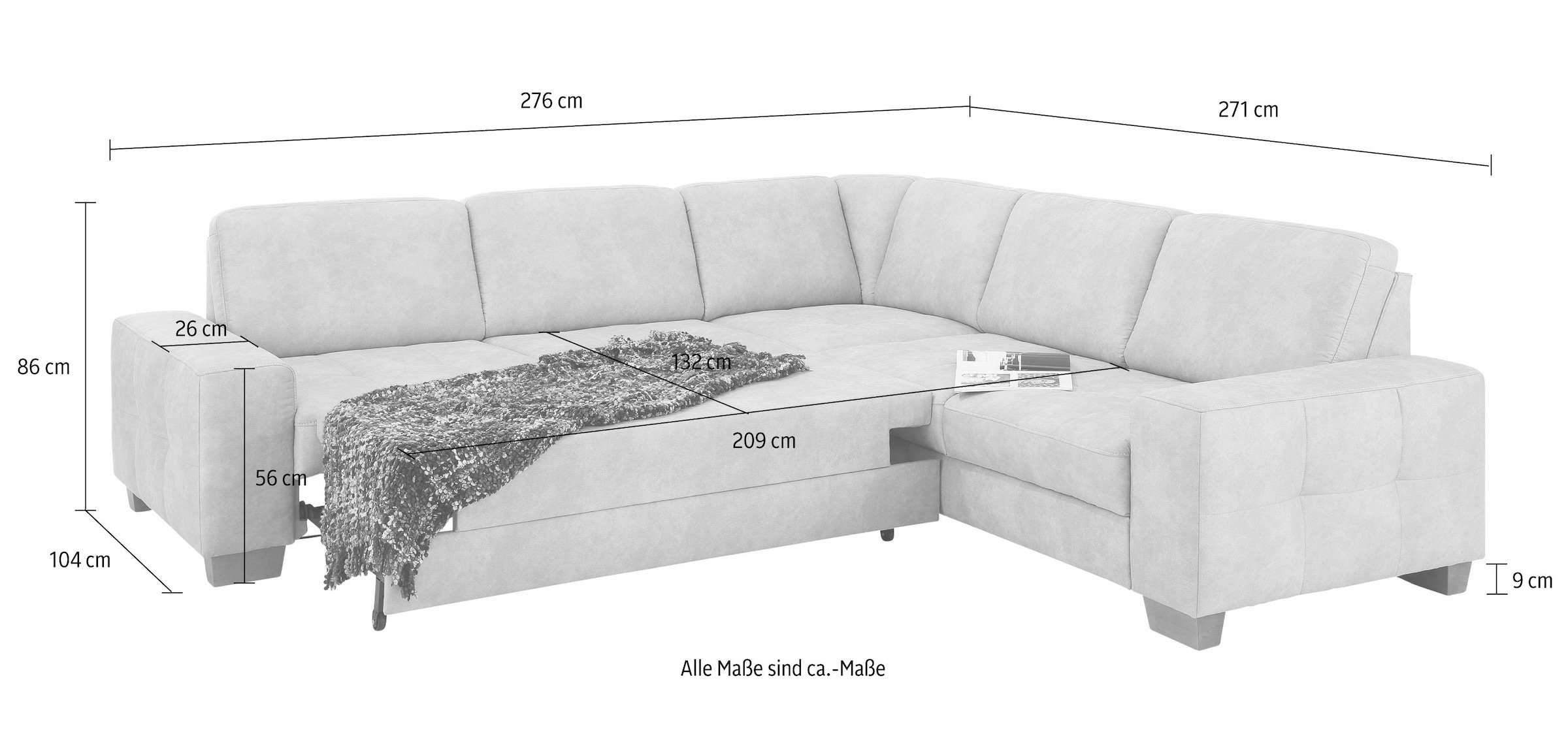 Home affaire Ecksofa »Puccini L-Form«, mit Federkern, Sitztiefenverstellung, Kontrastnaht