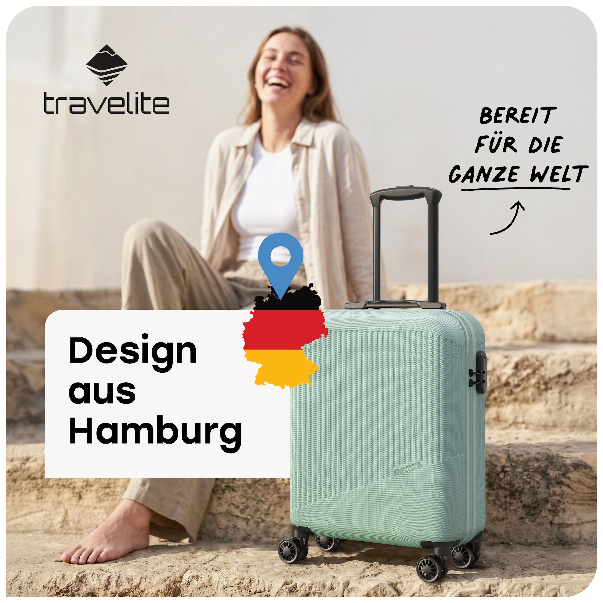 travelite Hartschalen-Trolley »BALI Reisekoffer Hartschale« 34 l 4 Rollen TSA-Schloss – robustes Reisegepäck