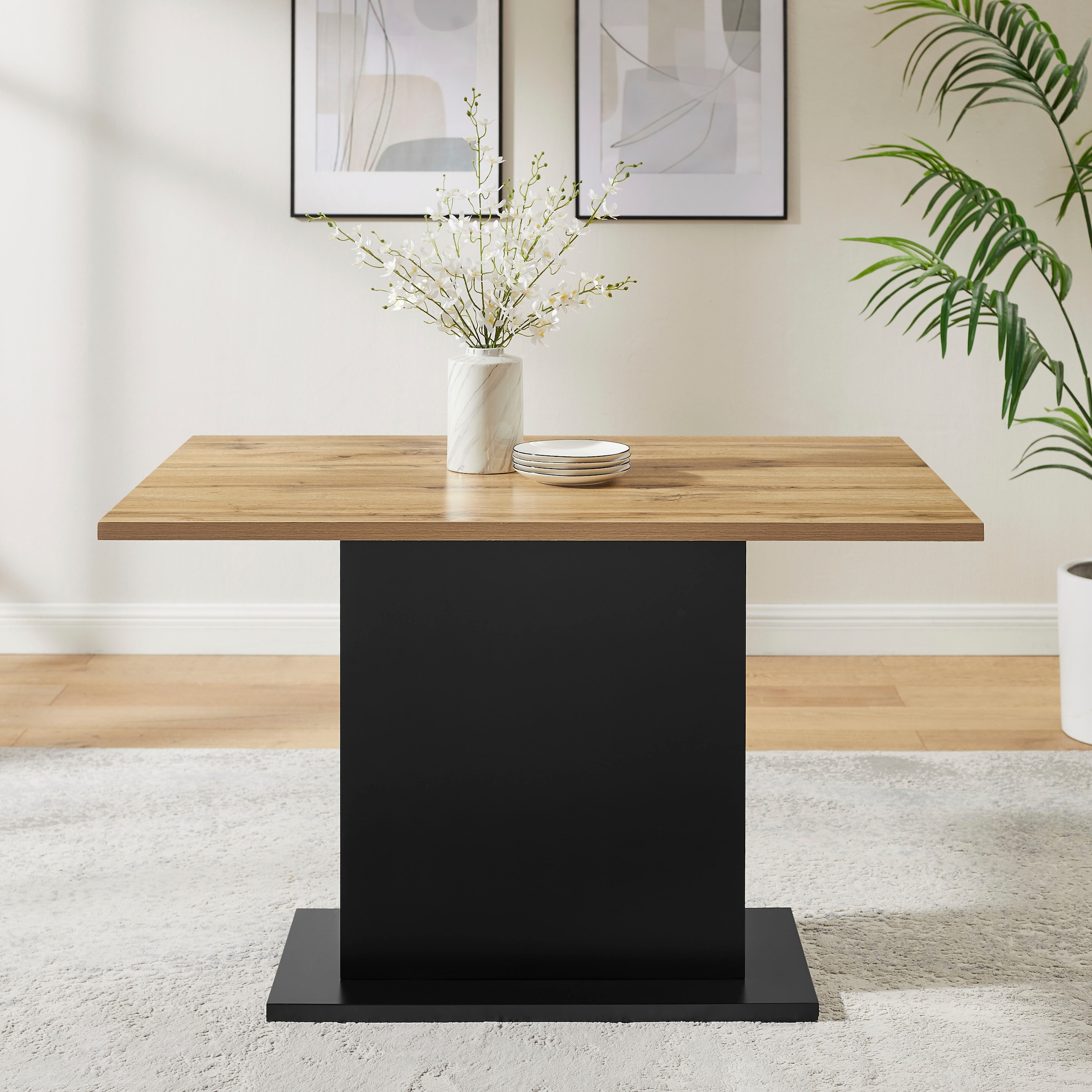 OTTO home Essgruppe »Hennia« Set, 4 tlg. Tischplatte aus Melamin, 2 Freischwinger, Bank, Metallgestell