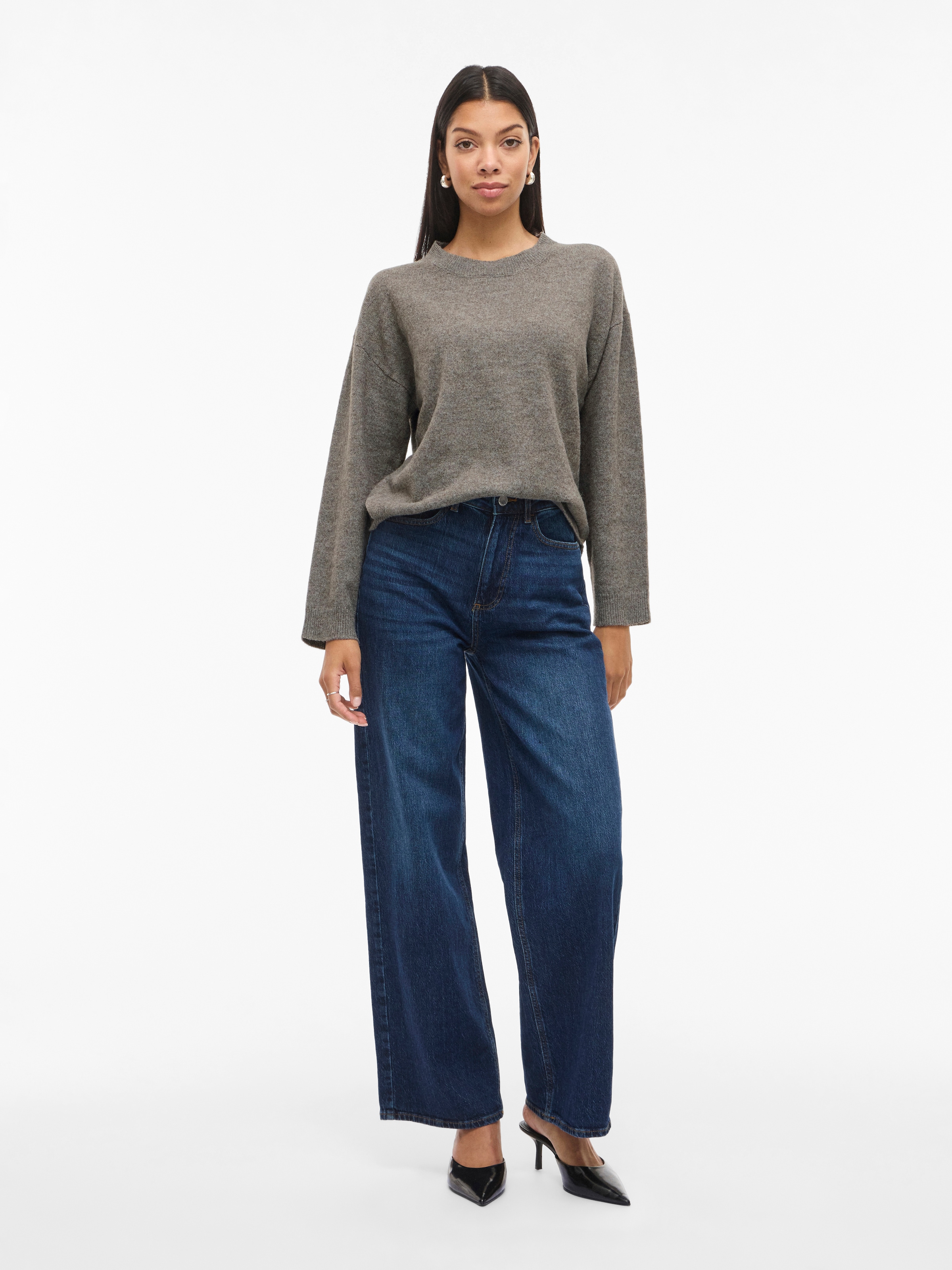 Vila Strickpullover »VILIGA L/S O-NECK KNIT TOP - NOOS« Materialmix, relaxed fit