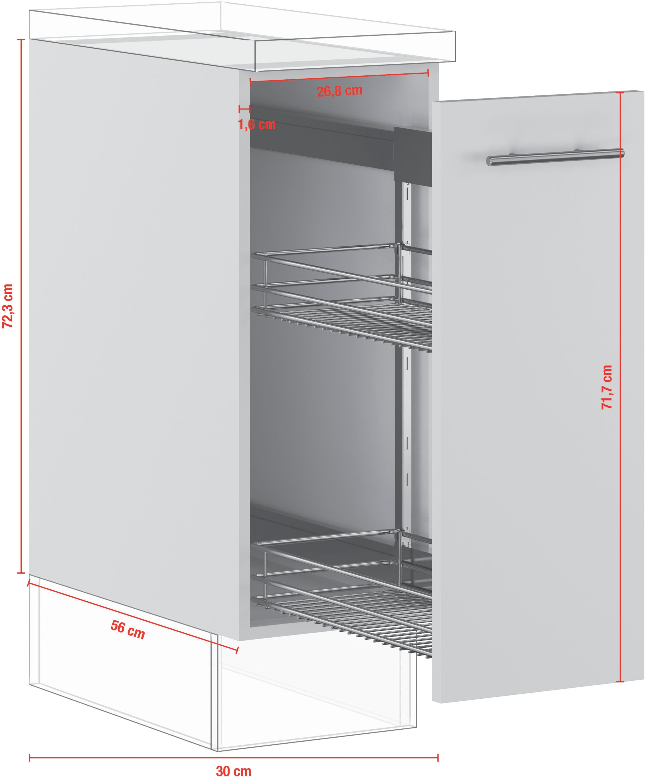 IMPULS KÜCHEN Auszugsunterschrank »"Prag und Valencia", Breite/Höhe: 30/72,3 cm«, vormontiert, mit Soft-Close