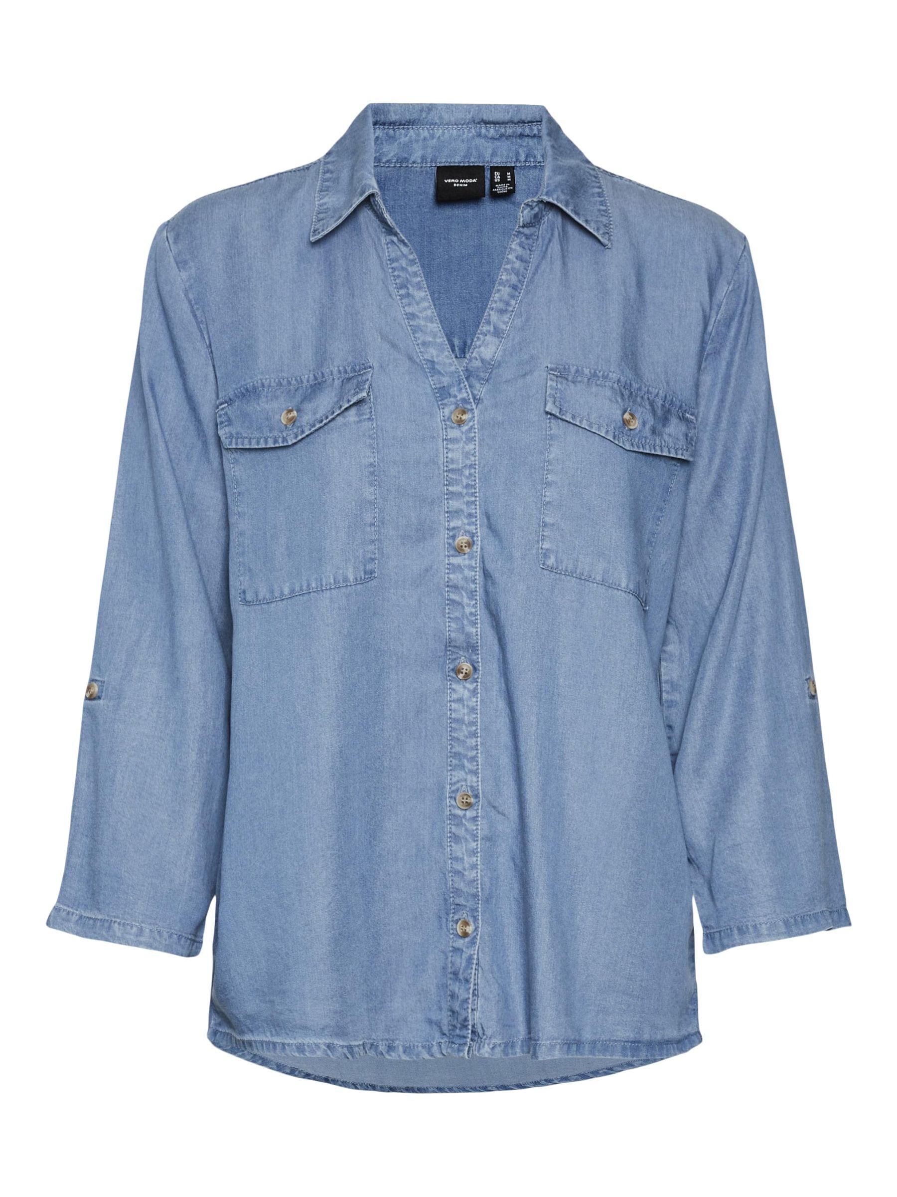 Vero Moda Hemdbluse »VMBREE 7/8 SLEEVE LOOSE TENCEL SHIRT GA«, im Denim-Look und mit Riegel am Arm