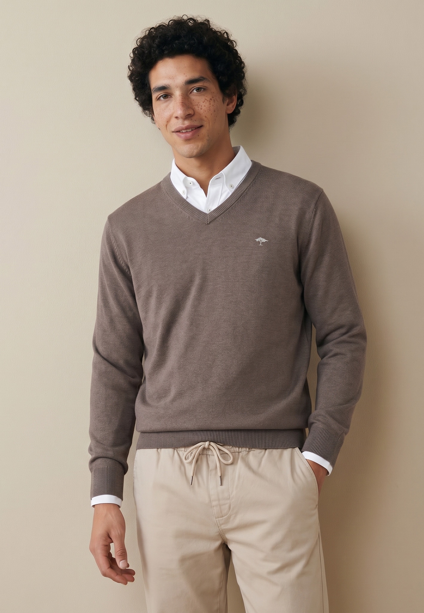 FYNCH-HATTON Strickpullover »FYNCH-HATTON Pullover mit V-Kragen« aus Baumwolle, mit V-Ausschnitt, bequeme Passform