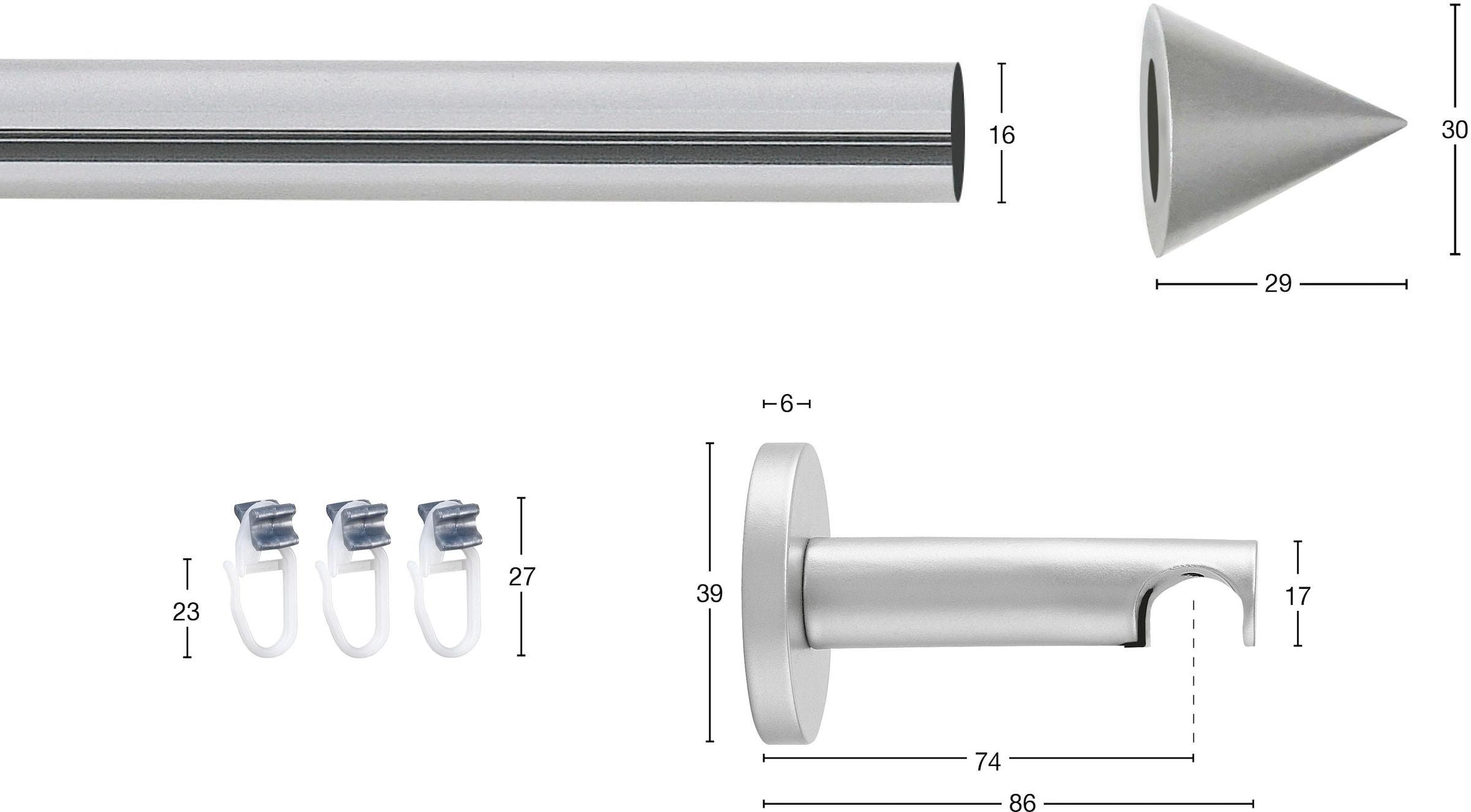 GARESA Gardinenstange »SEFRA« Ø 16 mm 1 läufig-läufig Wunschmaßlänge Vorhanggarnitur,Innenlaufgarnitur, verlängerbar, Endknopf Spitze