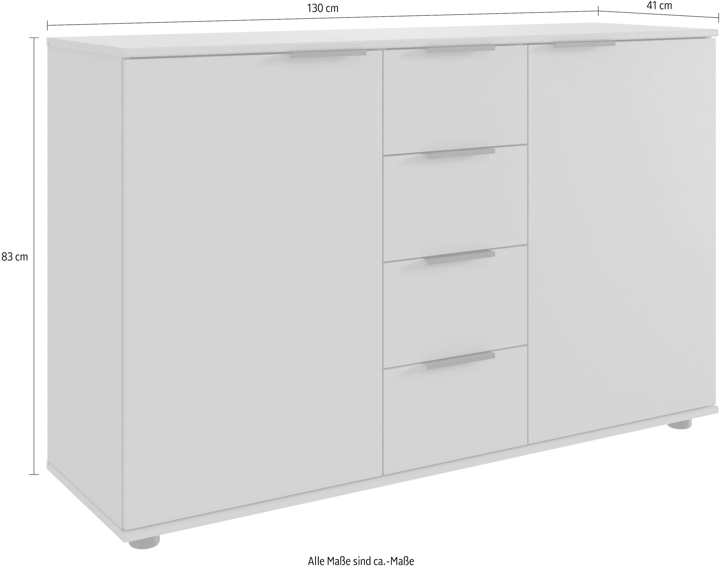 Wimex Kombikommode »Tilburg, Sideboard 130x41x83cm, Made in Germany«, schwarze Metallgriffen, Stauraum hinter 2 Türenund in 4 Schubladen