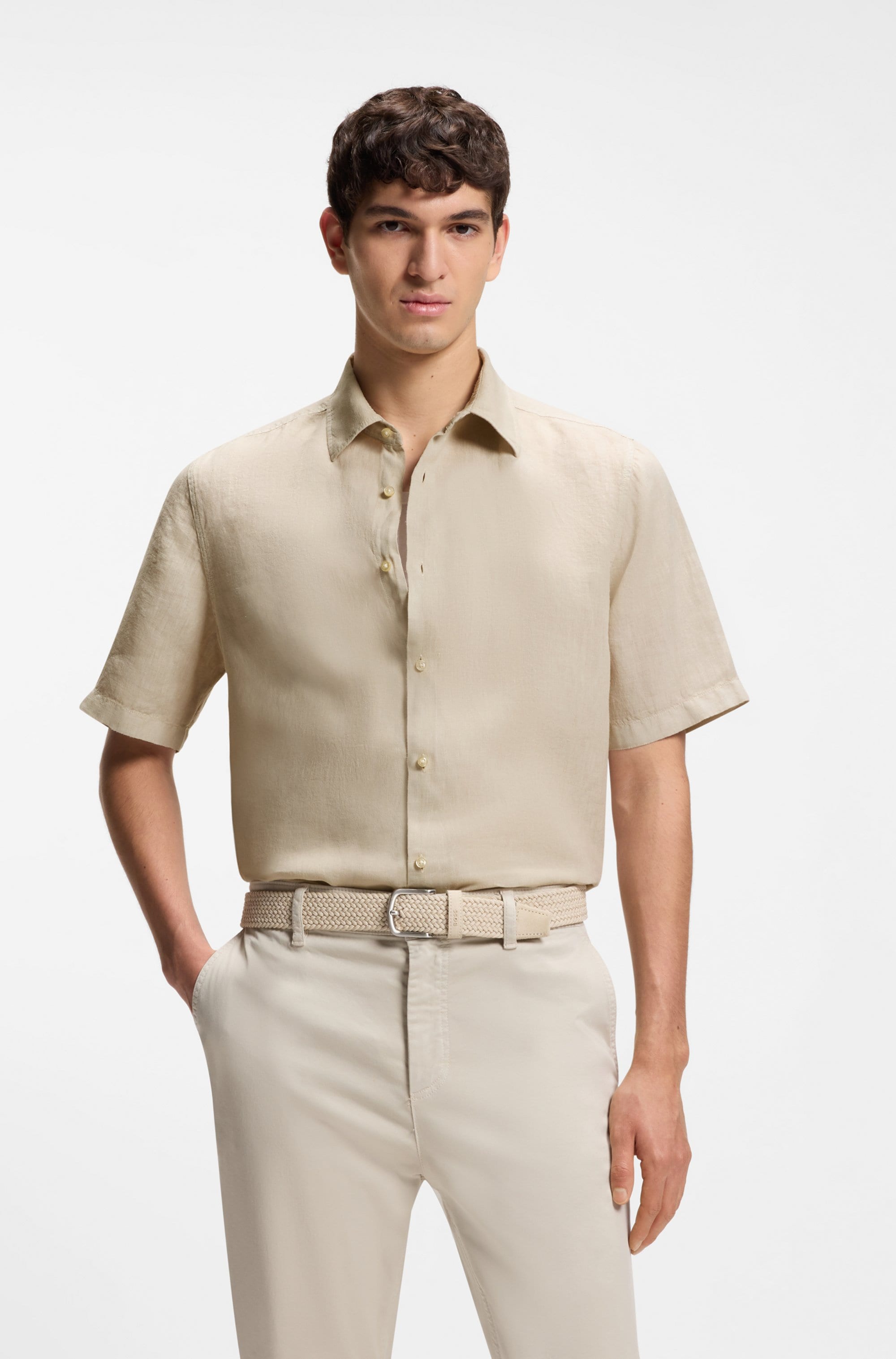 BOSS ORANGE Kurzarmhemd »Rash Premium Herrenmode« aus reinem Leinen, regular fit