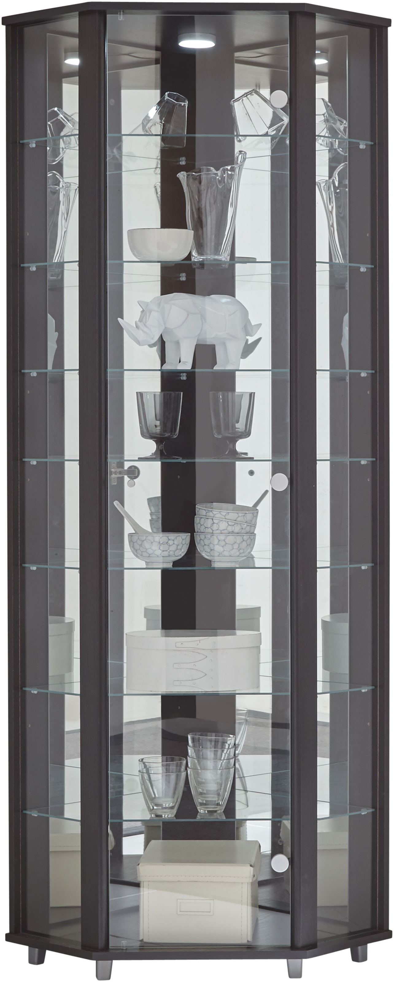 fif möbel Eckvitrine »TRIO Höhe ca. 172 cm, ink. Beleuchtung« Eckvitrine/Glasvitrine 1x Glastür, perfekt für Sammler, Sammlervitrine