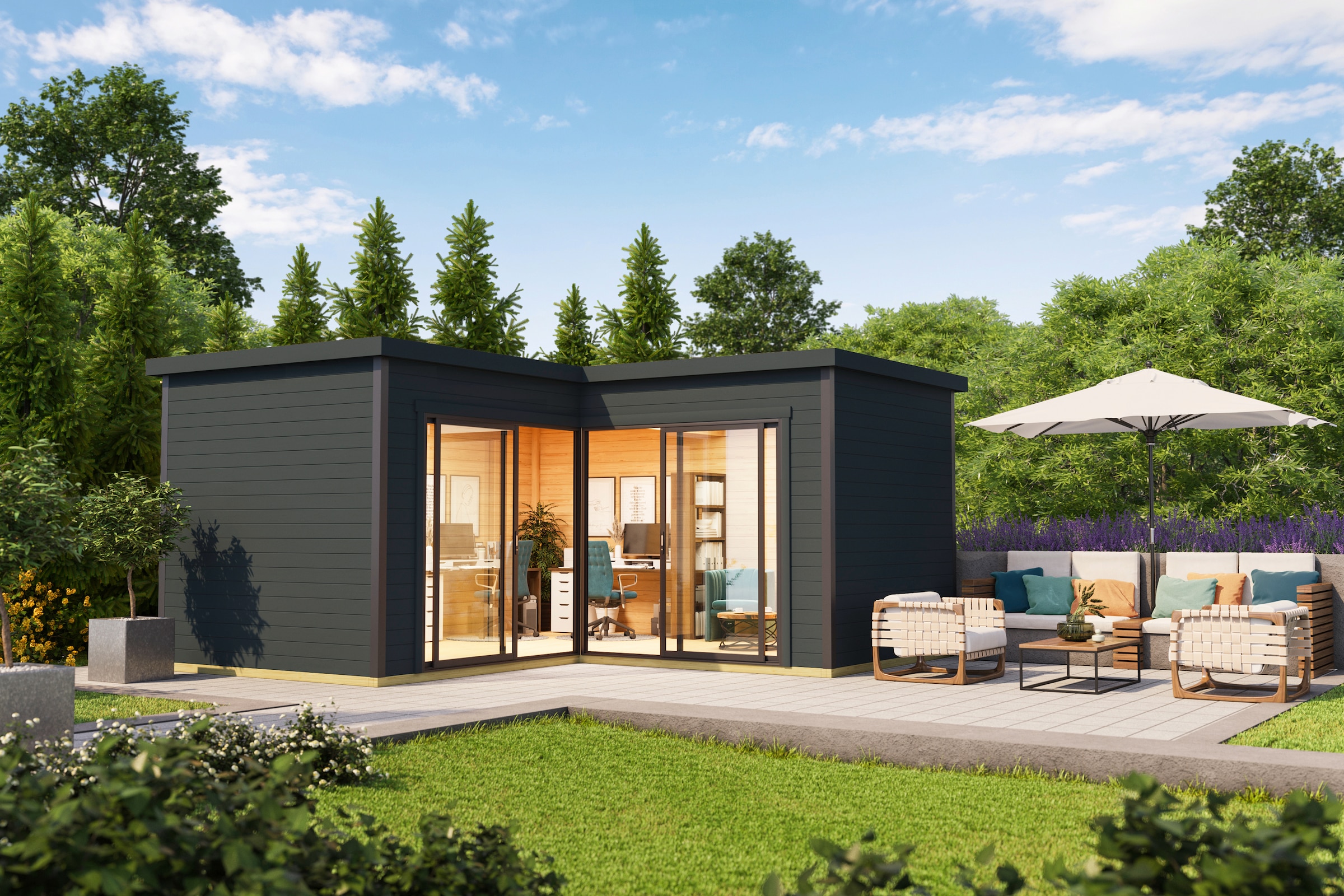LASITA MAJA Gartenhaus »DOMEO 6 CARBONGRAU/ANTHRAZIT«, (Set), Fundamentmass 5000 x 5000, Carbongrau
