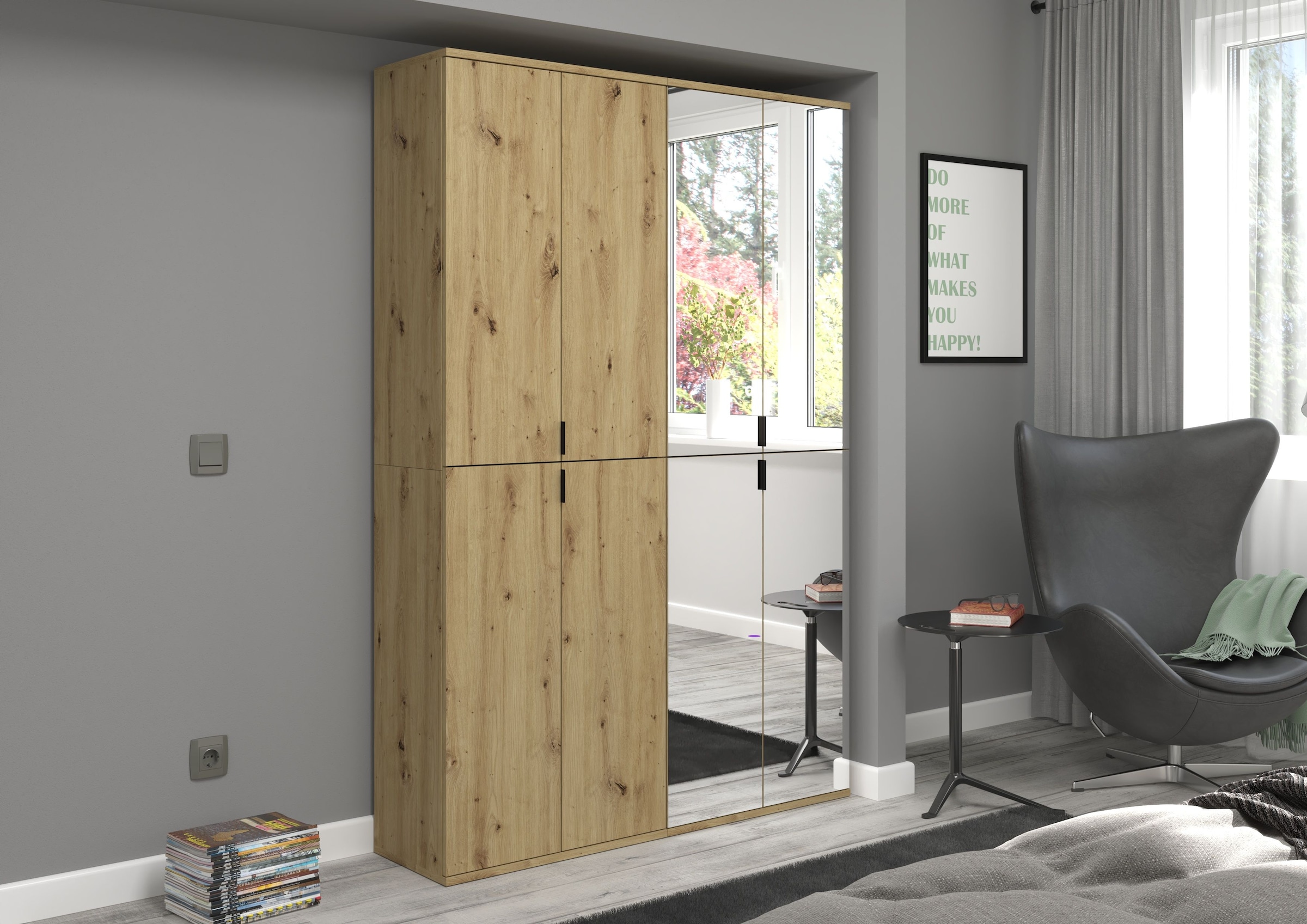 INOSIGN Garderoben-Set »Trondheim, Breite 122 cm, best. aus 2 Schränken, 8 Türen, 18 Fächer«, (Set, 2 St.), inkl. ausziehbarer Kleiderstange, Garderobenschrank, Kleiderschrank