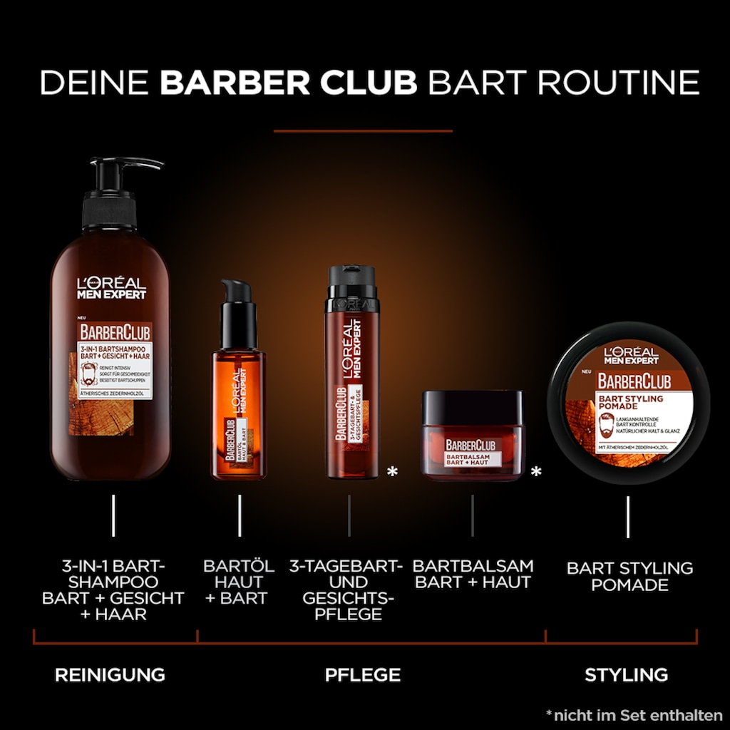 L'ORÉAL PARIS MEN EXPERT Bartpflege-Set »Barber Club Premium«, (5 tlg.), die ganze Bartpflegeroutine im coolen Jutebeutel