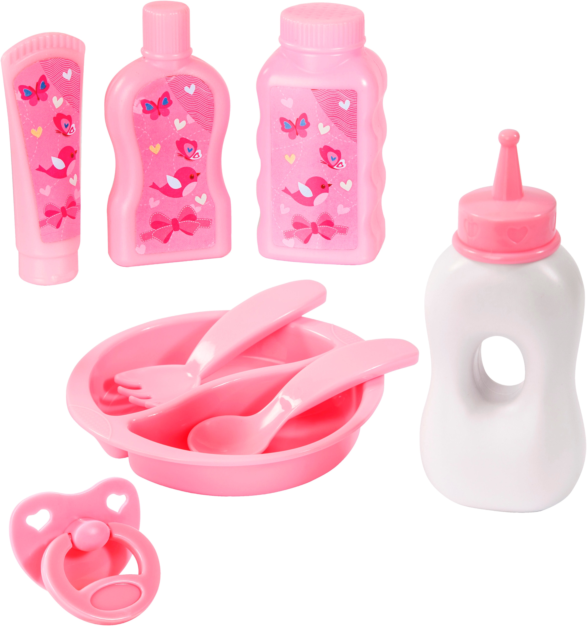 Bayer Kombi-Puppenwagen »Grande« mit Reisebett, Schnuller, Geschirr und Pflegeprodukten