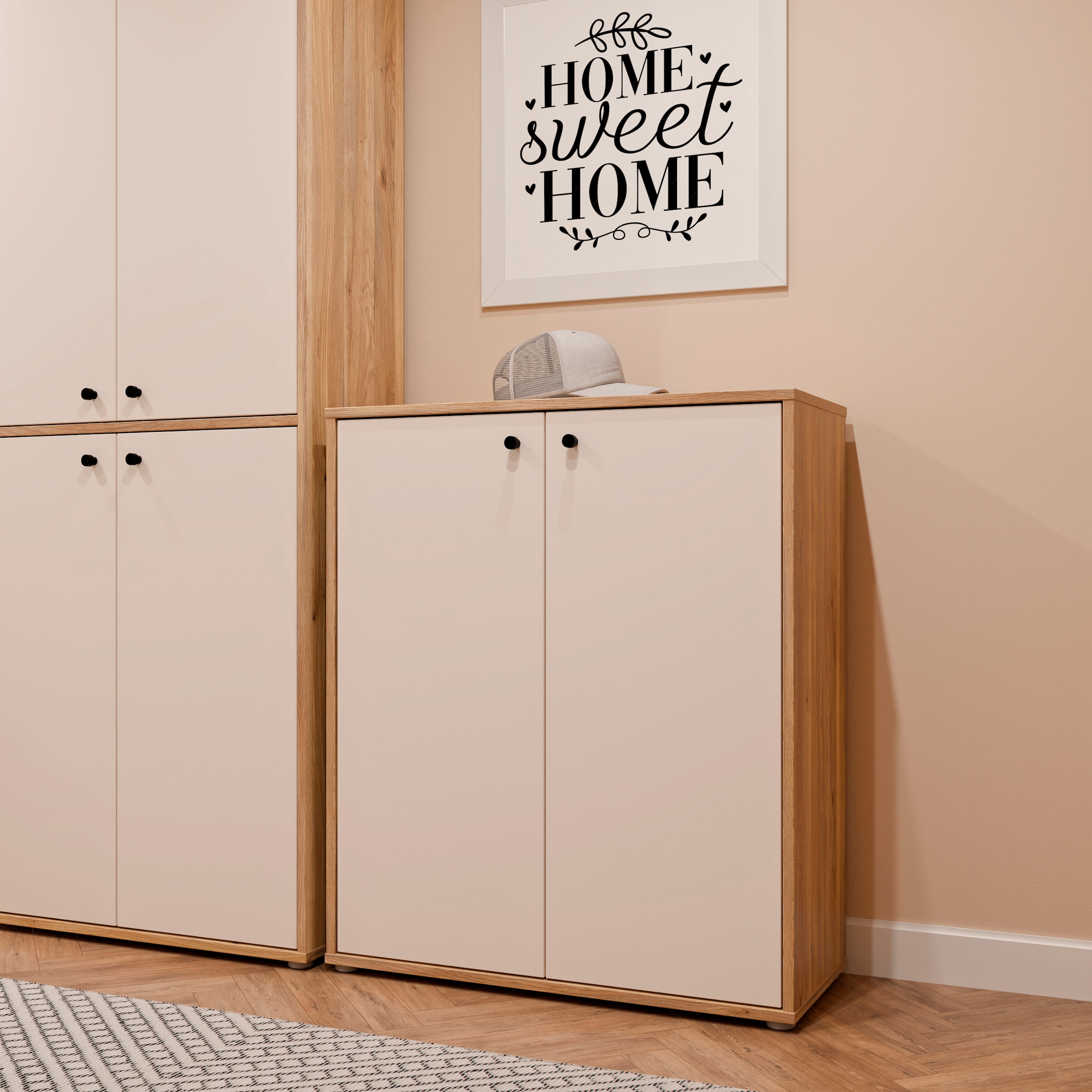 FORTE Schuhschrank Metallgriffe Schwarz B/H/T 83,7/98,3/34,9cm Soft Close