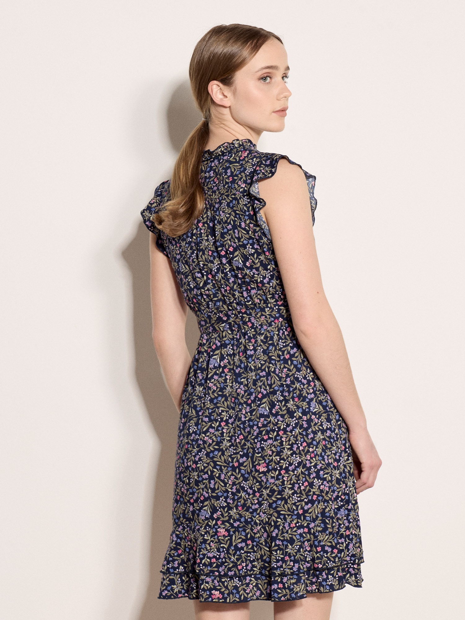 Apricot Druckkleid »Minikleid« Gemustert mit Rüschen
