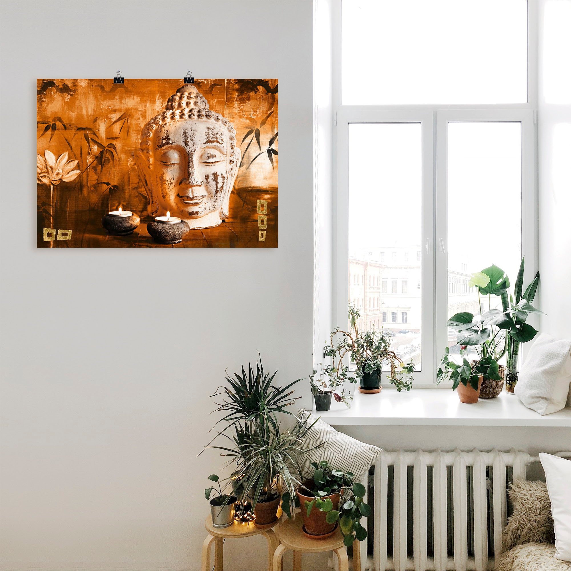 Artland Wandbild »Buddha mit Kerzen«, Religion, (1 St.), als Leinwandbild, Poster in verschied. Größen
