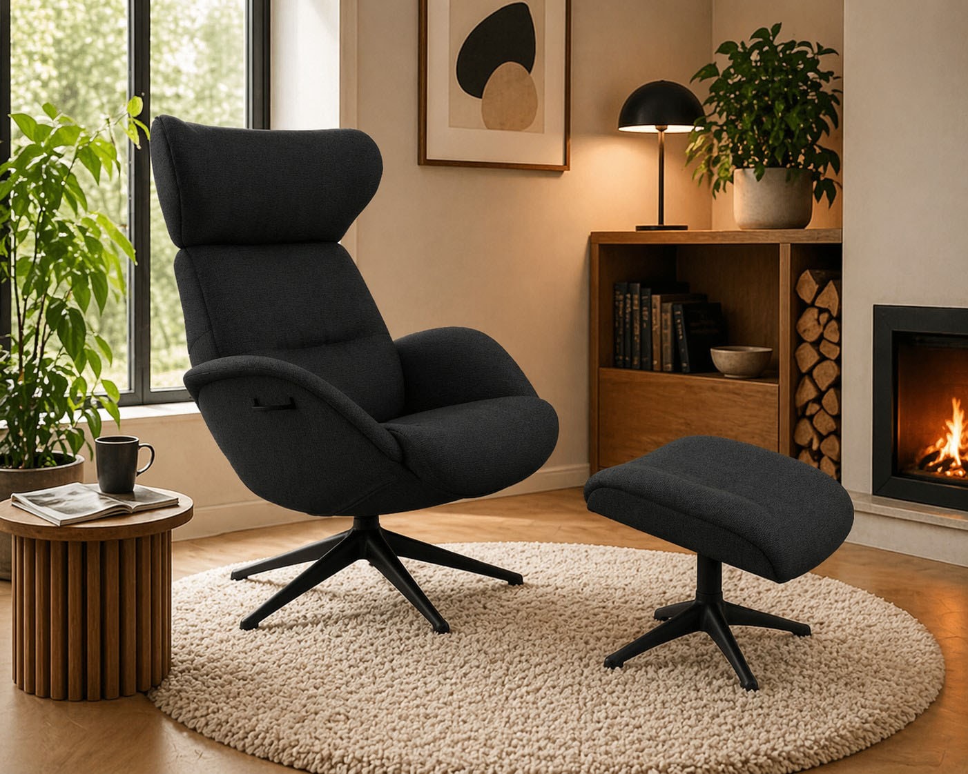 FLEXLUX Relaxsessel »Fernsehsessel More, ergonomisch, drehbar, robuster Fuß, Scandi« Premium Komfort, Rücken- & Kopfteilverstellung, drehbar, Fuß schwarz