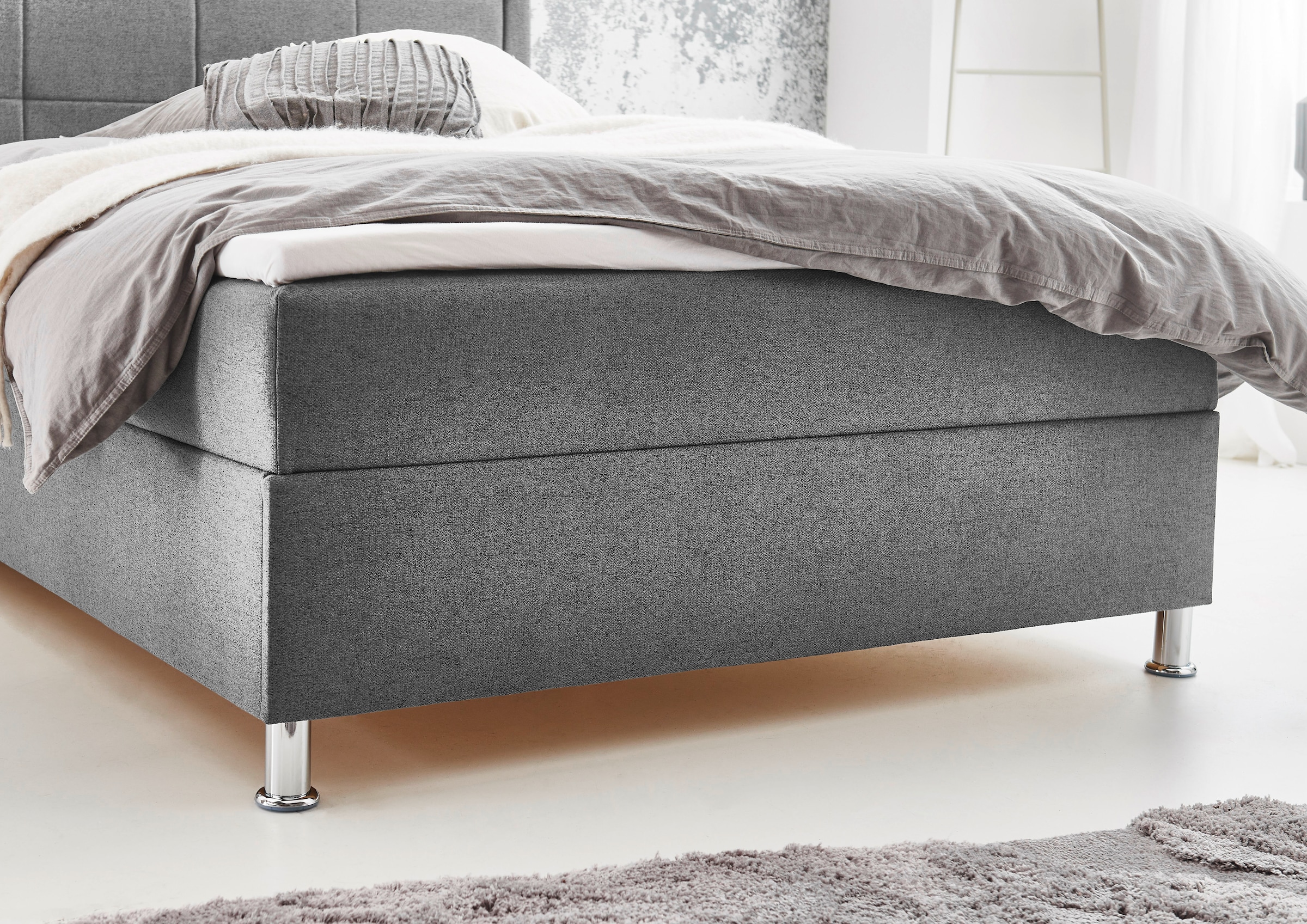 Home affaire Boxbett »Fergus inkl. Bettkasten und Topper, Breite 120cm« mit Metallfuß in Chromoptik