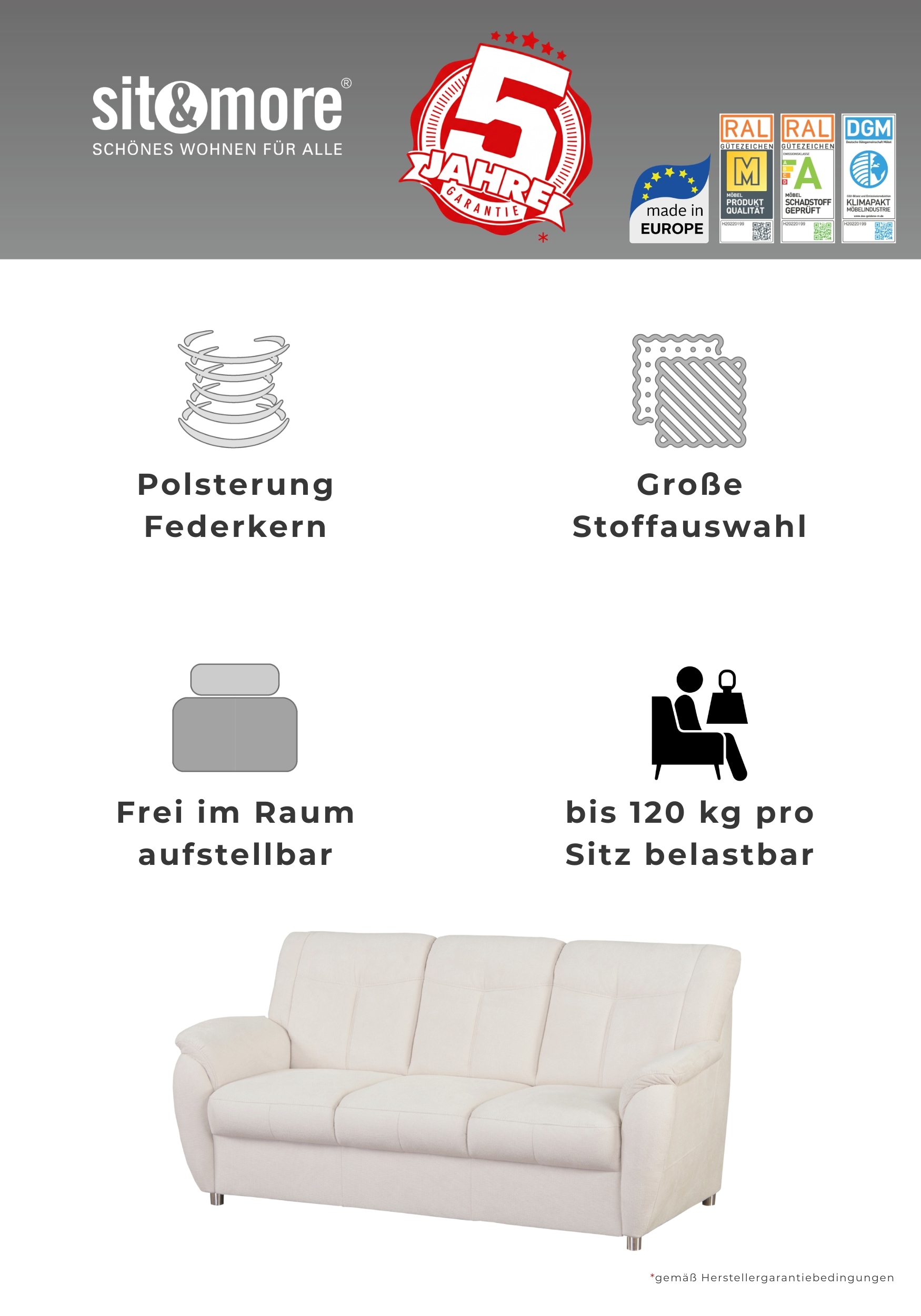 sit&more Ecksofa »Sonoma, L-Form, B: 246 cm, Bettfunktion & Bettkasten optional« Federkern, komfortable Sitzhöhe 45 cm, frei im Raum stellbar