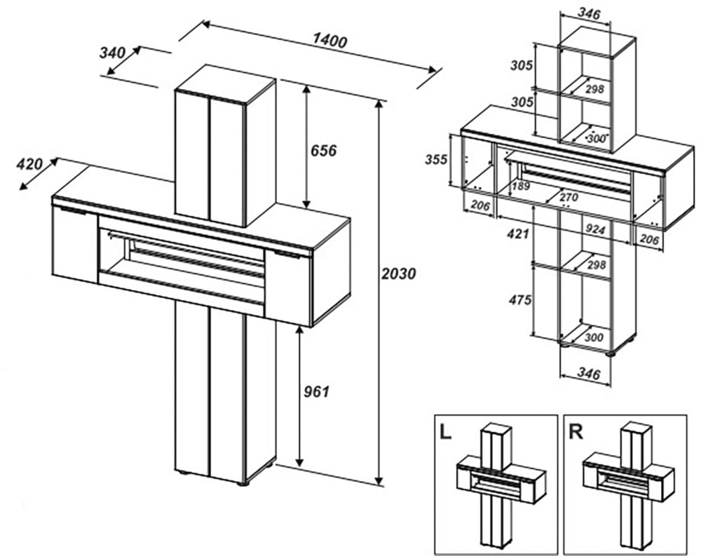 Innostyle Stauraumvitrine »Donna Stauraum-Säule, 140x203x42 (BxHxT)« 1 Stk. tlg. Beleuchtung bestellbar, 2 türig, Echtkork Absetzung, L/R verwendbar