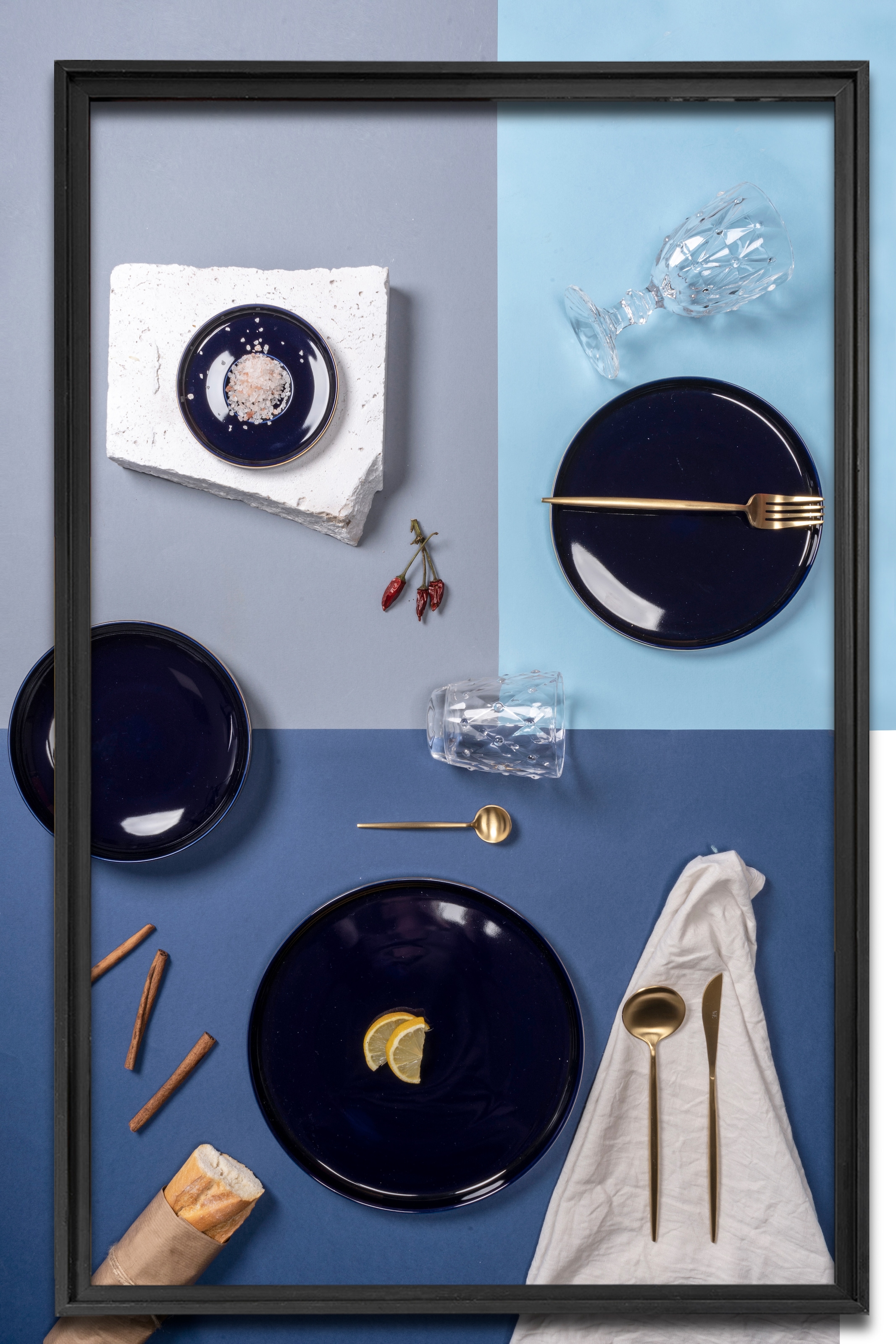 Villa d'Este Teller-Set »Geschirr-Set Luxury Blue«, (Set, 12 tlg.), Service, Tafelservice, 12 Teile, für 4 Personen