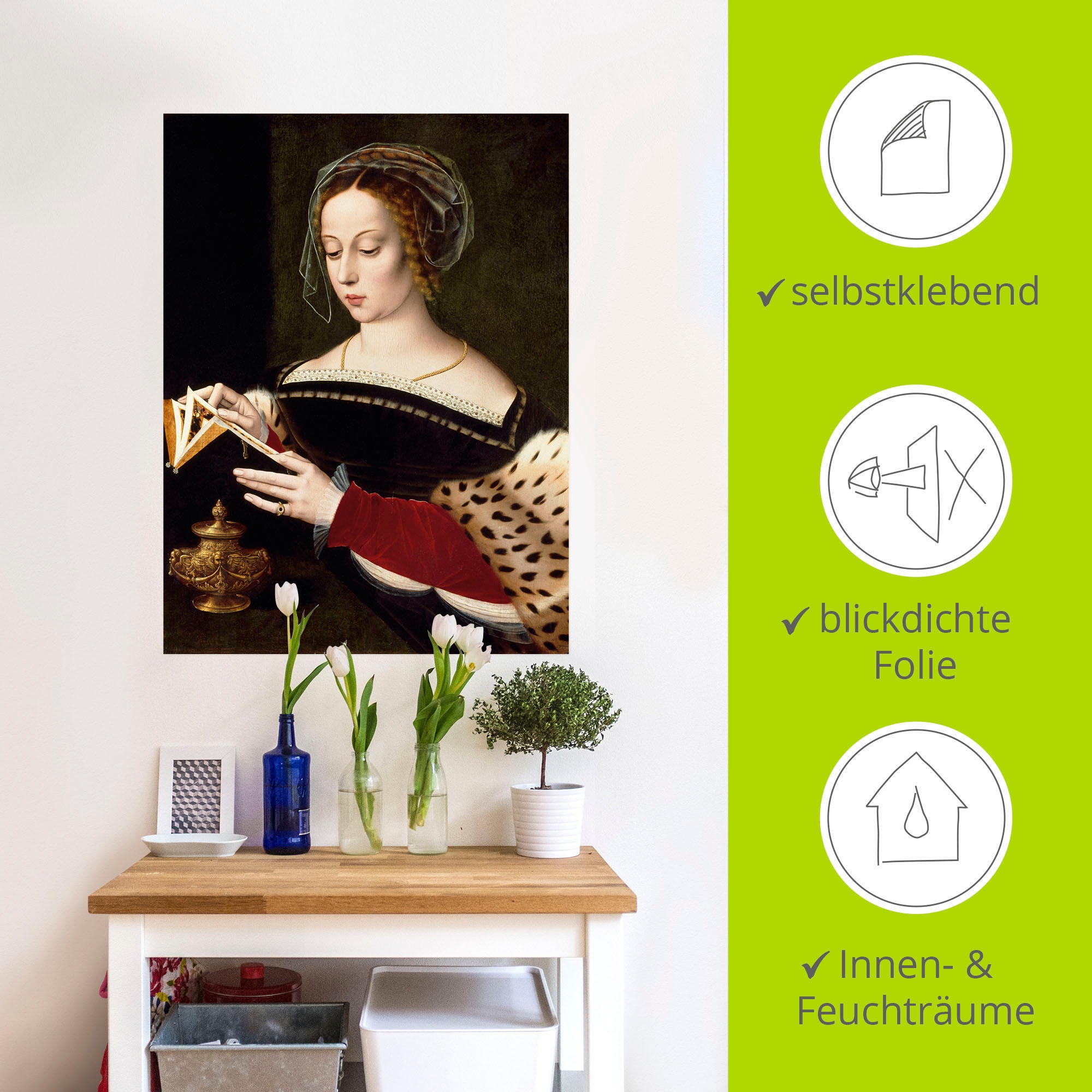 Artland Wandbild Leinwandbild, oder (1 Poster Größen lesende Maria Wandaufkleber Portrait, als in »Die Alubild, bei versch. St.), OTTO Magdalena«