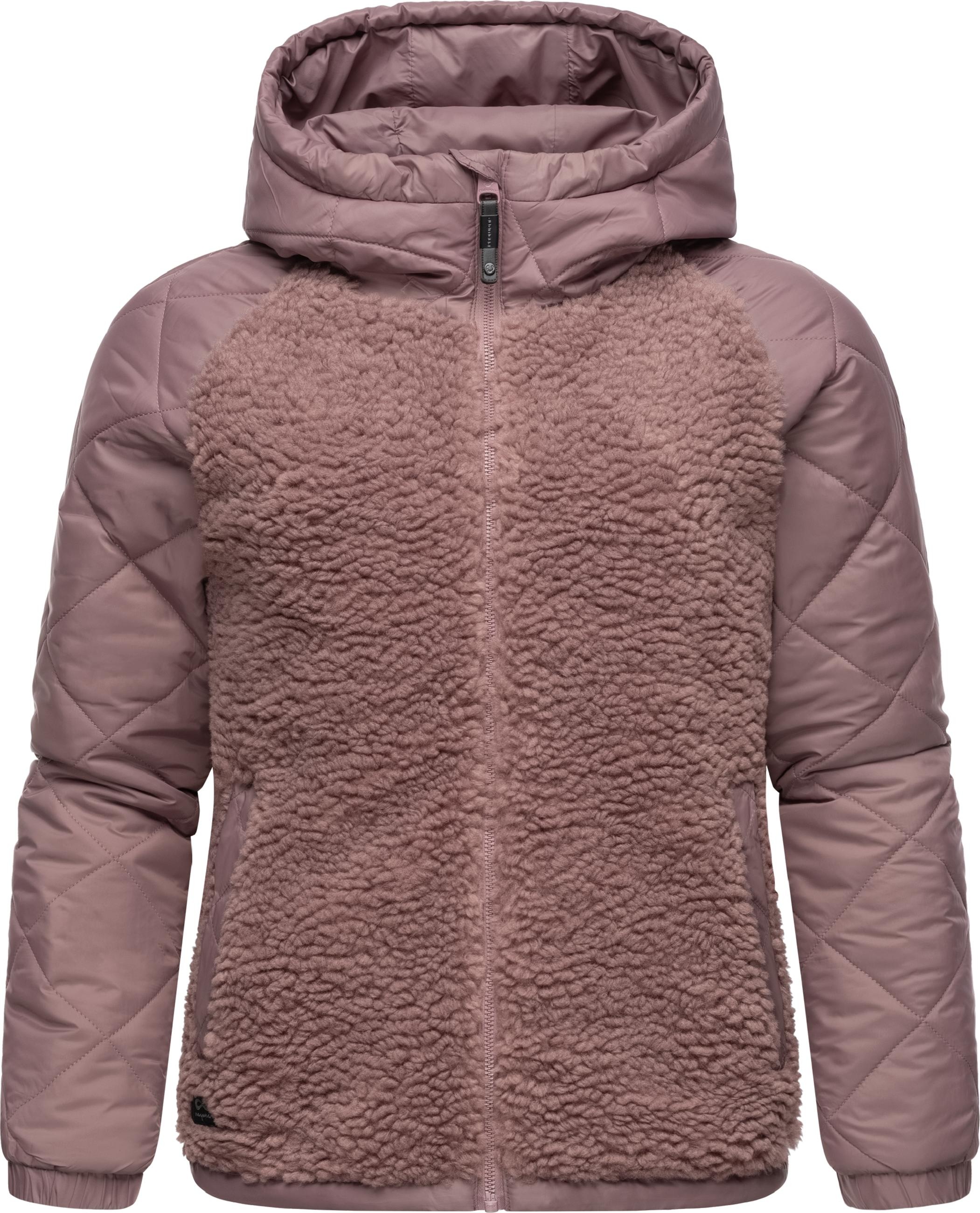 Ragwear Sweatjacke »Outdoorjacke Leeloo«, Damen Übergangsjacke aus Teddy-Kunstfell mit gesteppten Ärmeln