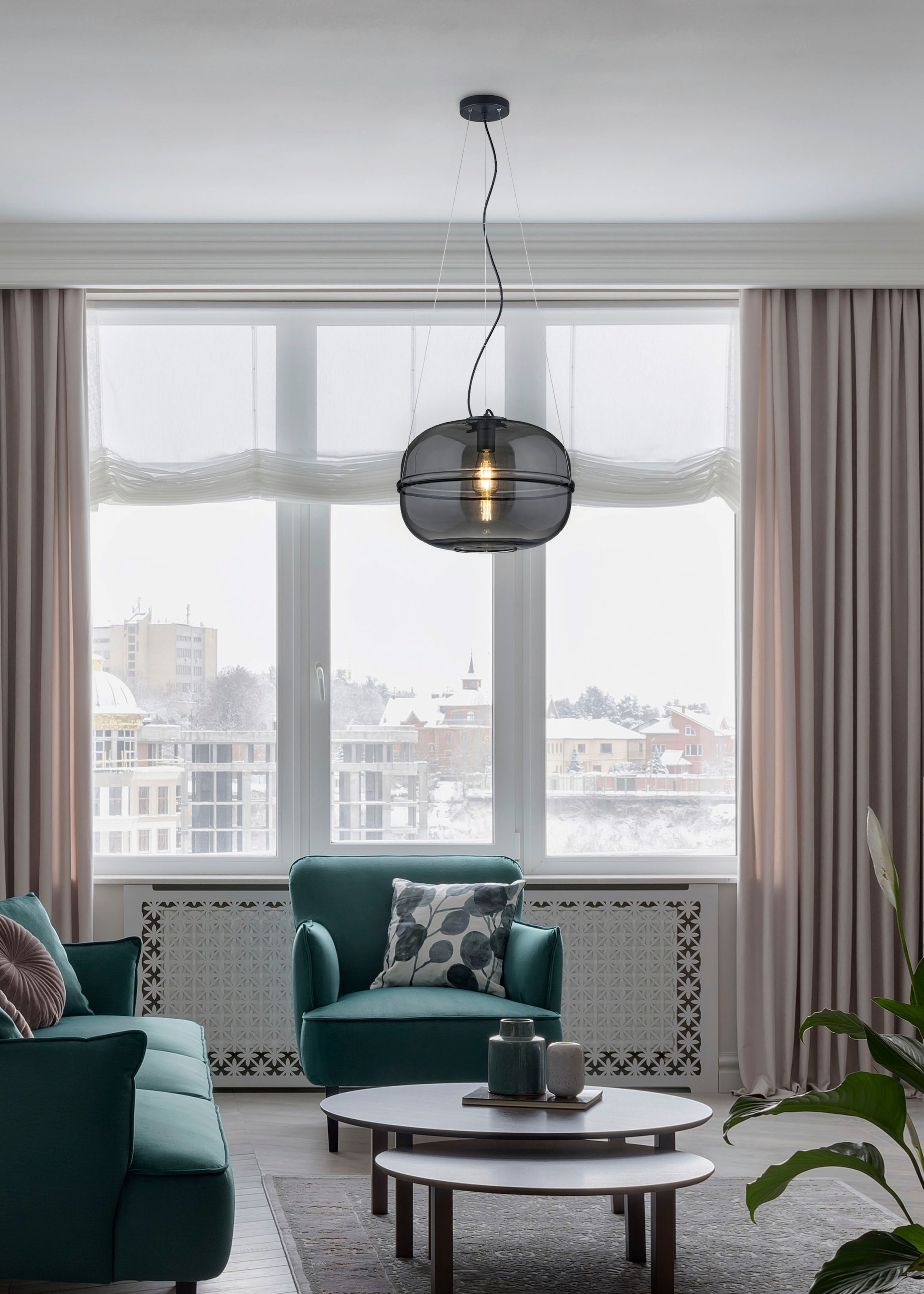 TRIO Leuchten Pendelleuchte »Lorena«, 1 flammig, Leuchtmittel E27 | ohne Leuchtmittel, Hängelampe mit Glasschirm Chrom, höhenverstellbar, exkl 1xE27 (max40W)