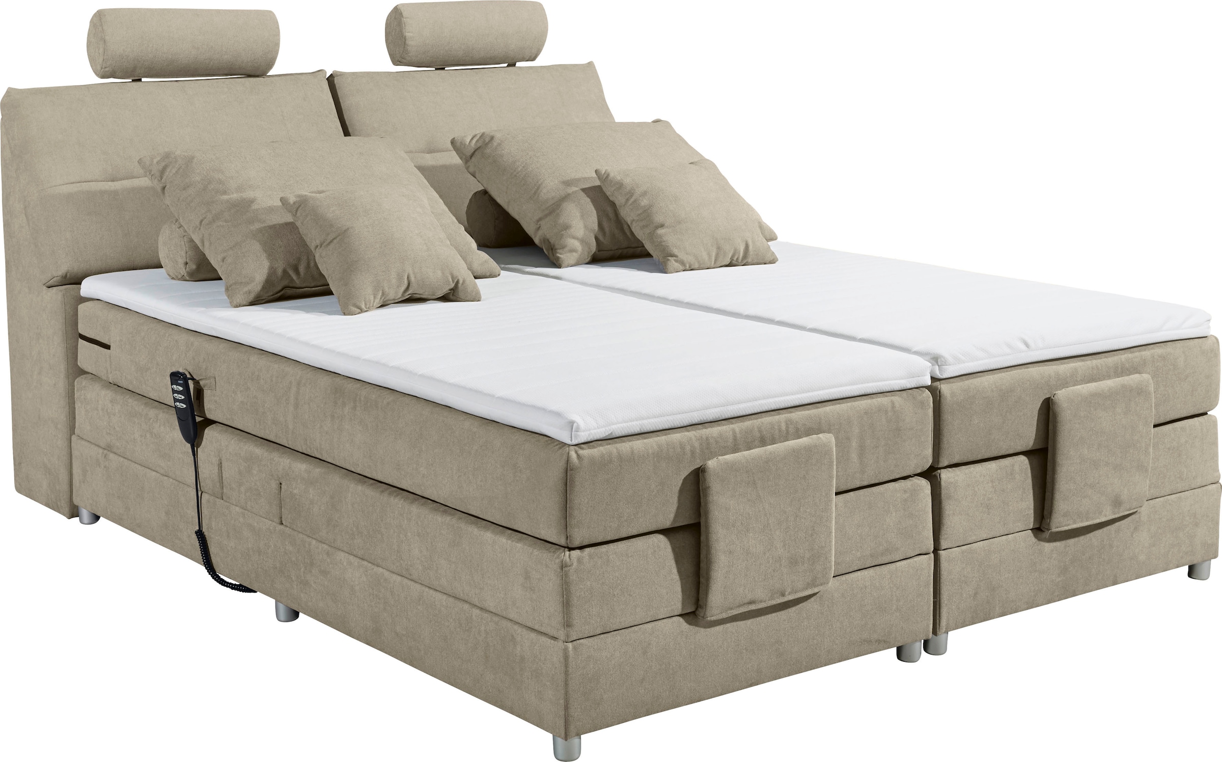 ED EXCITING DESIGN Boxspringbett »Palermo«, inkl. Motor, Topper, Kopfstütze und Stauraum im Kopfteil