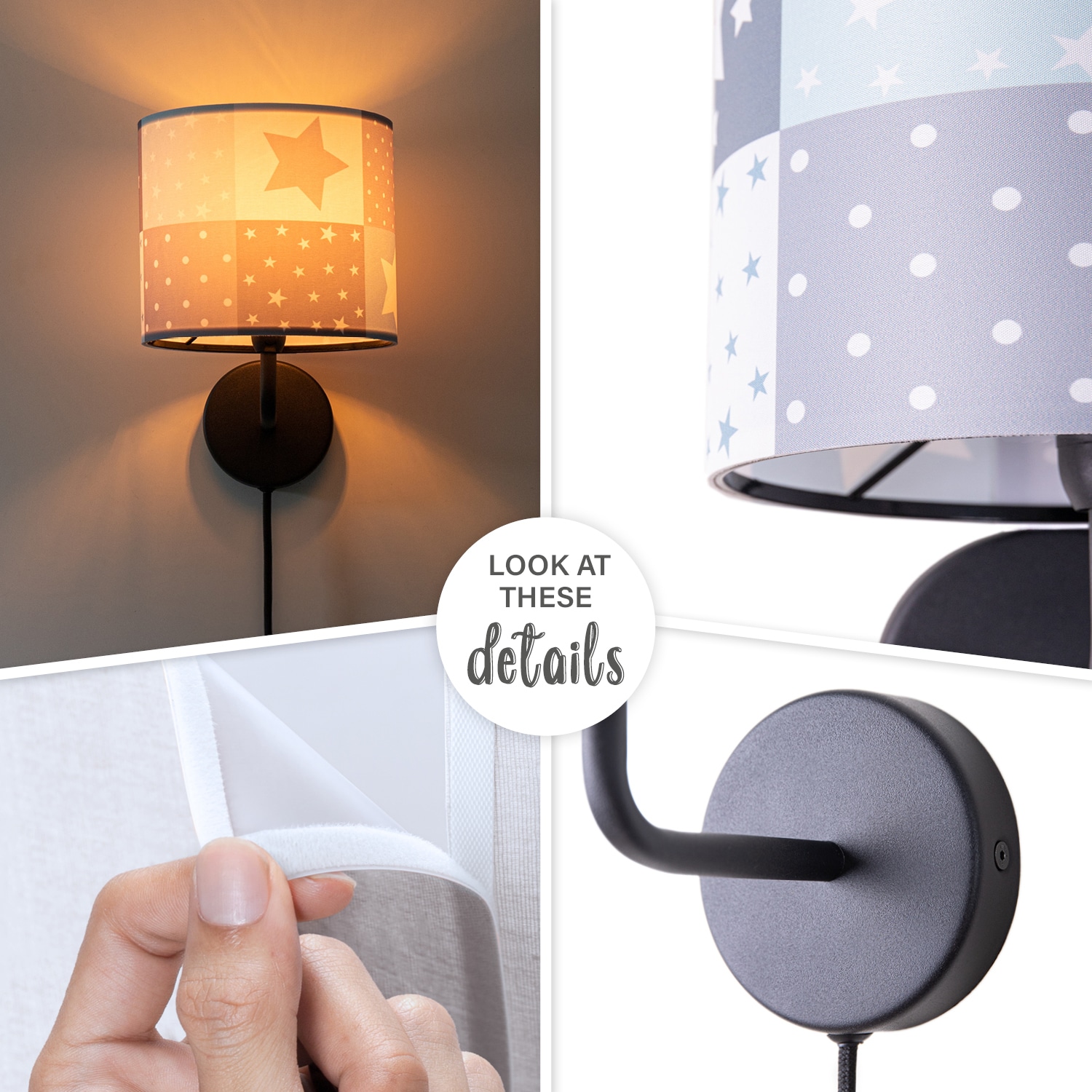 Paco Home Wandleuchte »Cosmo 345«, 1 flammig, Leuchtmittel E14 | ohne Leuchtmittel, Kinderlampe Wandlampe Schalter Ø…18cm Sterne Punkte Kabellänge 3m E14
