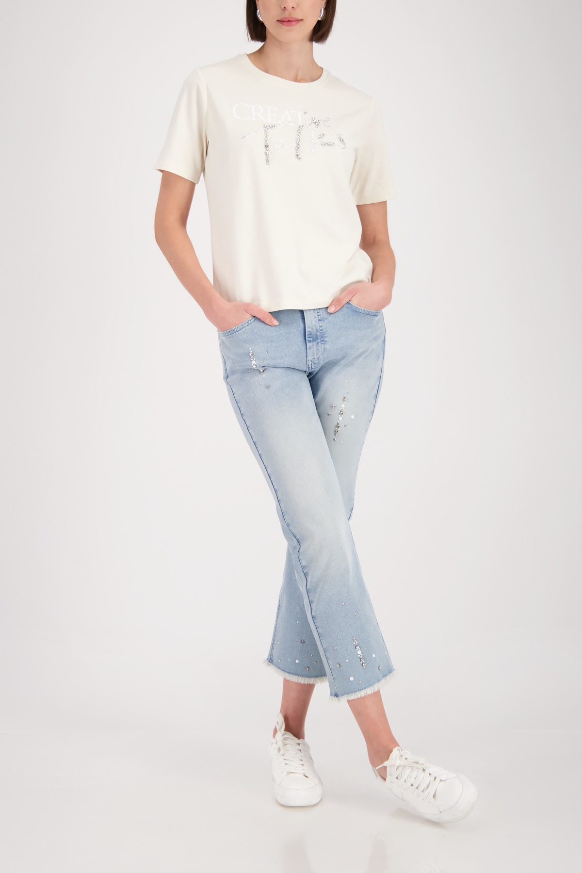 Monari Rundhalsshirt »Shirt Schmuckschrift« mit Glitzersteinchen