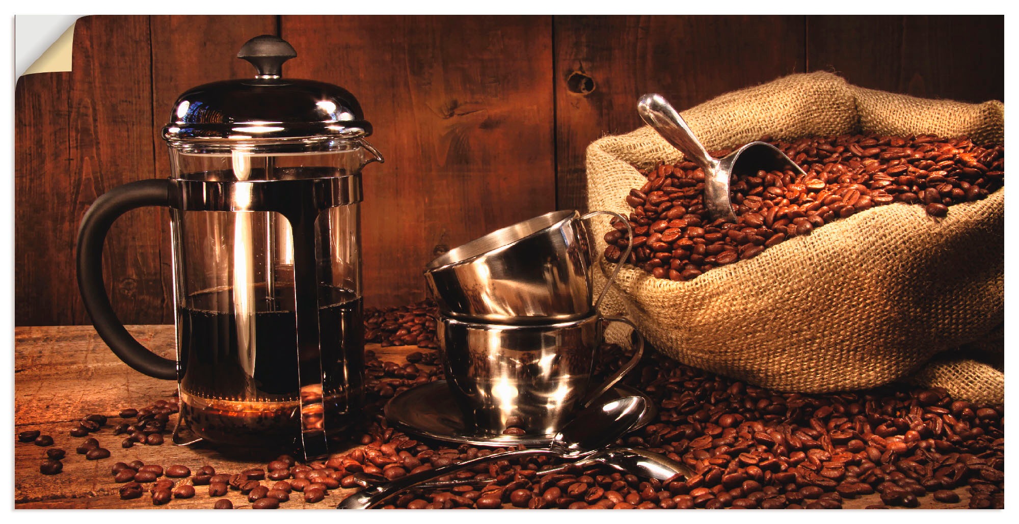 Artland Wandbild »Sack Kaffeebohnen mit Presse«, Getränke, (1 St.), in vielen Größen & Produktarten - Alubild / Outdoorbild für den Außenbereich, Leinwandbild, Poster, Wandaufkleber / Wandtattoo auch für Badezimmer geeignet