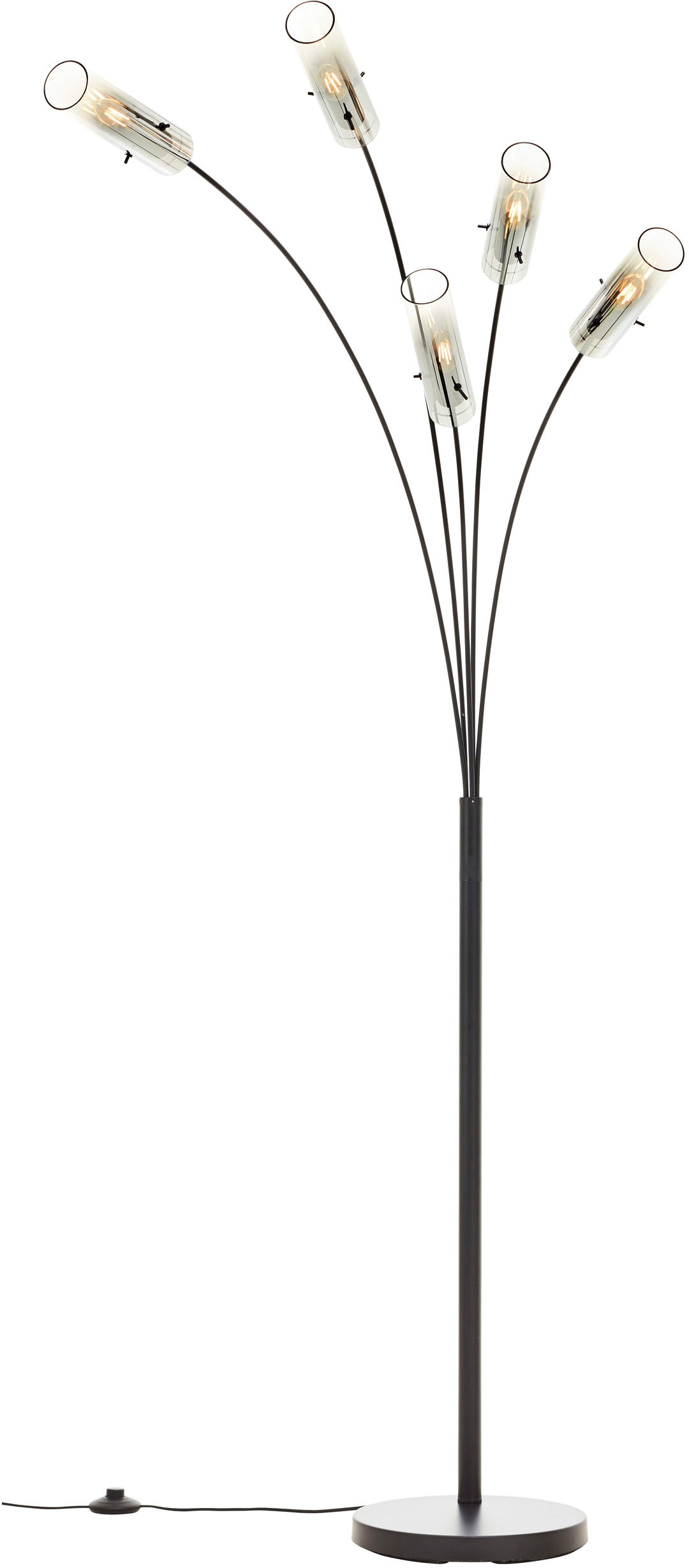 Brilliant Stehlampe »Glasini«, 5 flammig, Leuchtmittel E14 | ohne Leuchtmittel, 200 x 30 x 73 cm, 5 x E14, Metall/Rauchglas, matt schwarz