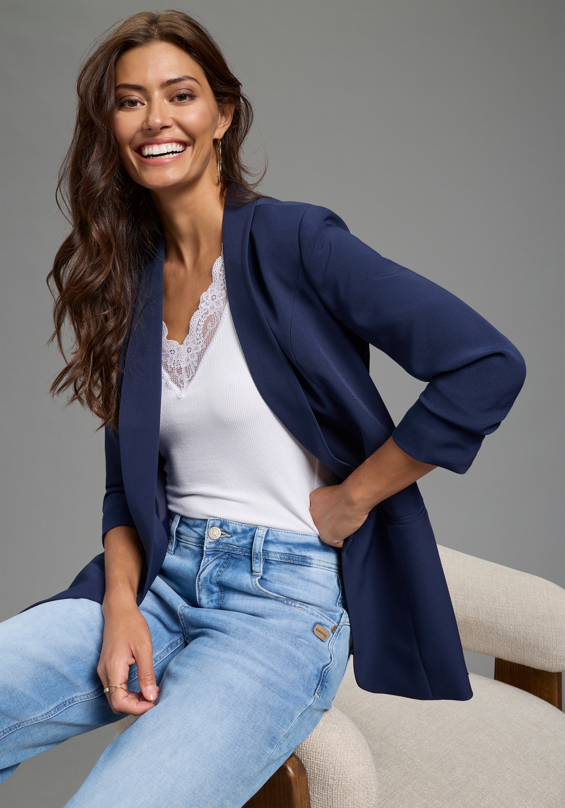 Laura Scott Longblazer mit gerafften Ärmeln