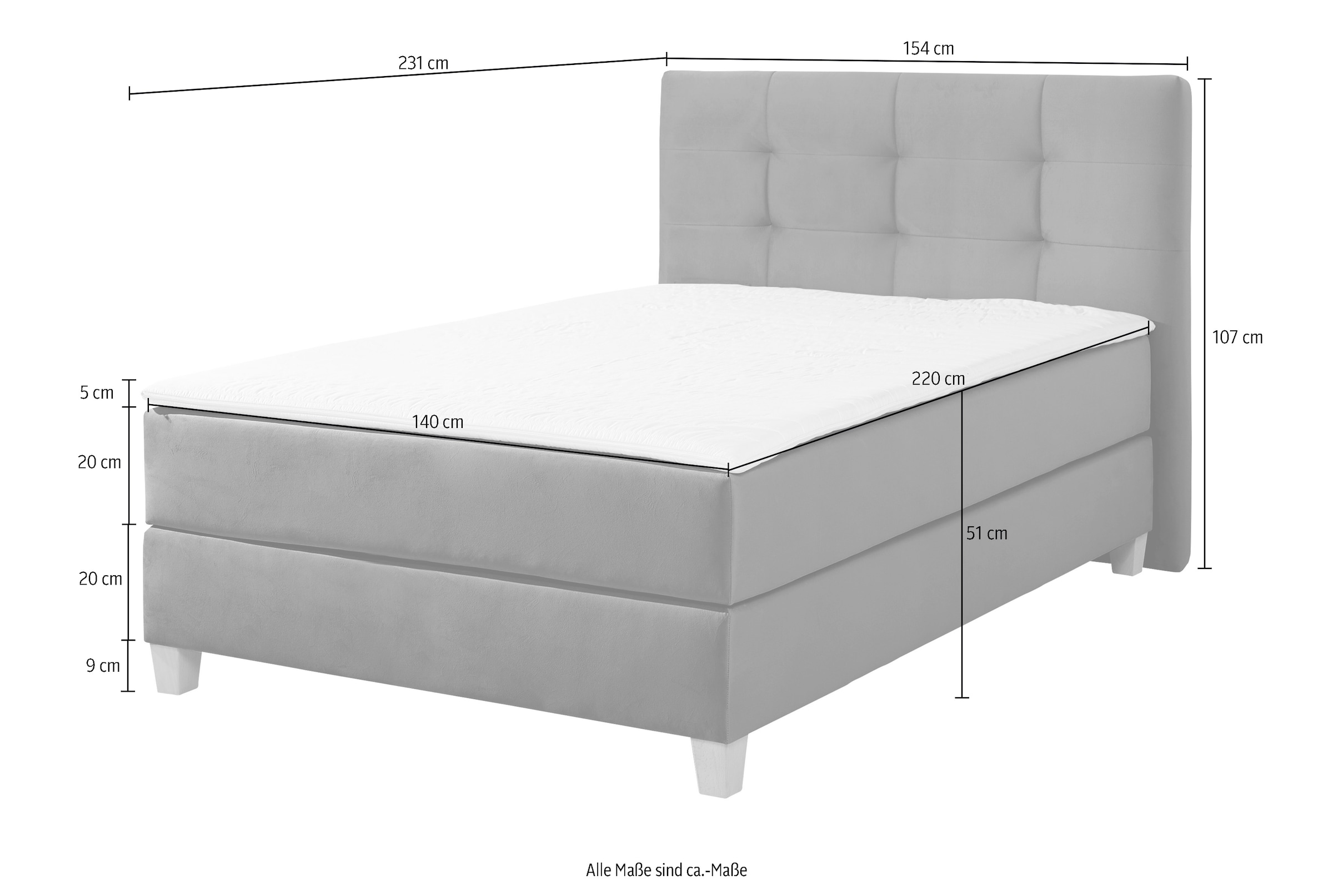 Home affaire Boxspringbett »Moulay«, inkl. Topper, in Überlänge 220 cm, 3 Härtegrade, auch in H4