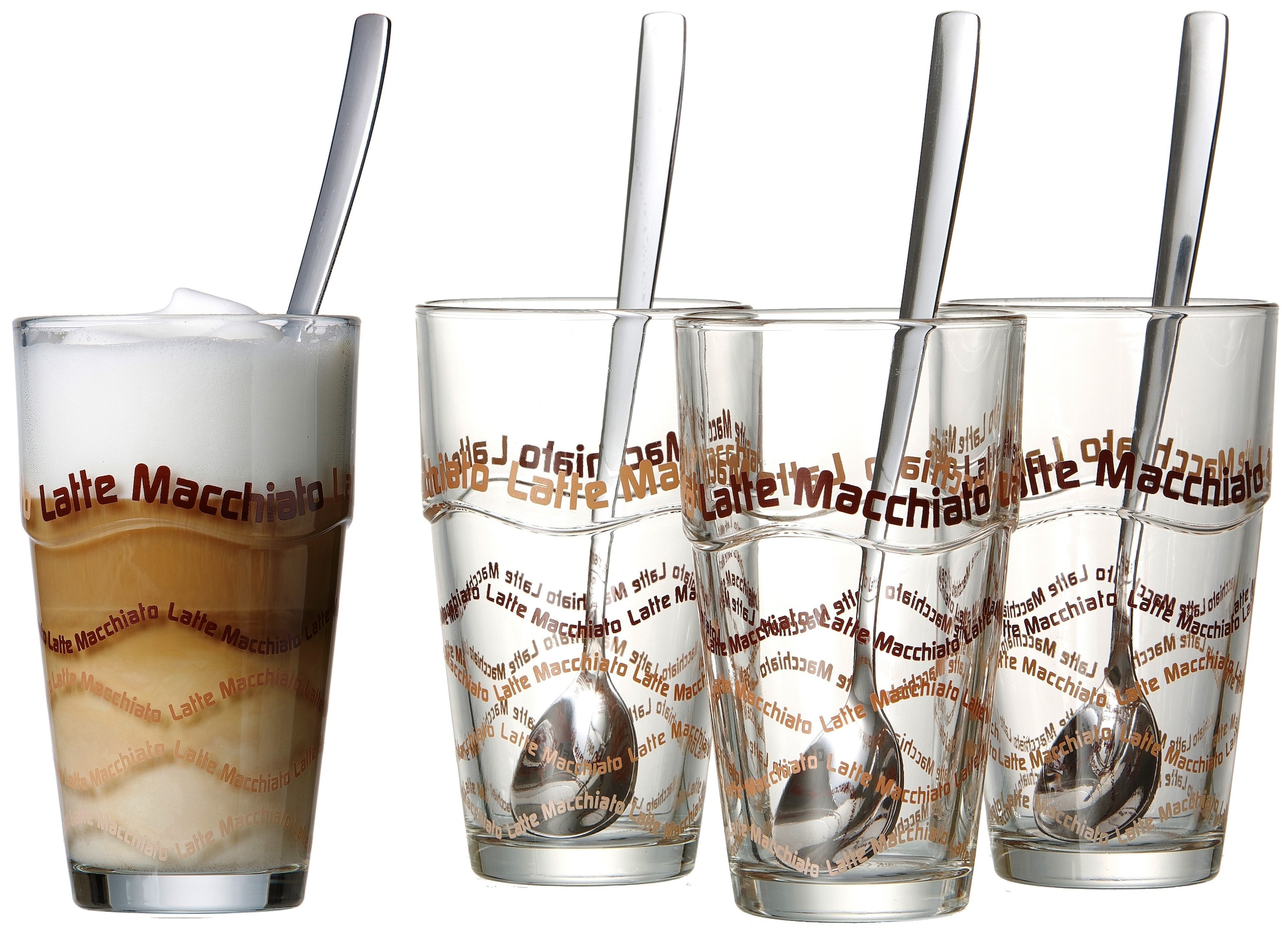 Latte-Macchiato-Glas, (Set, 8 tlg.), 4 Gläser, 4 Longdrinklöffel