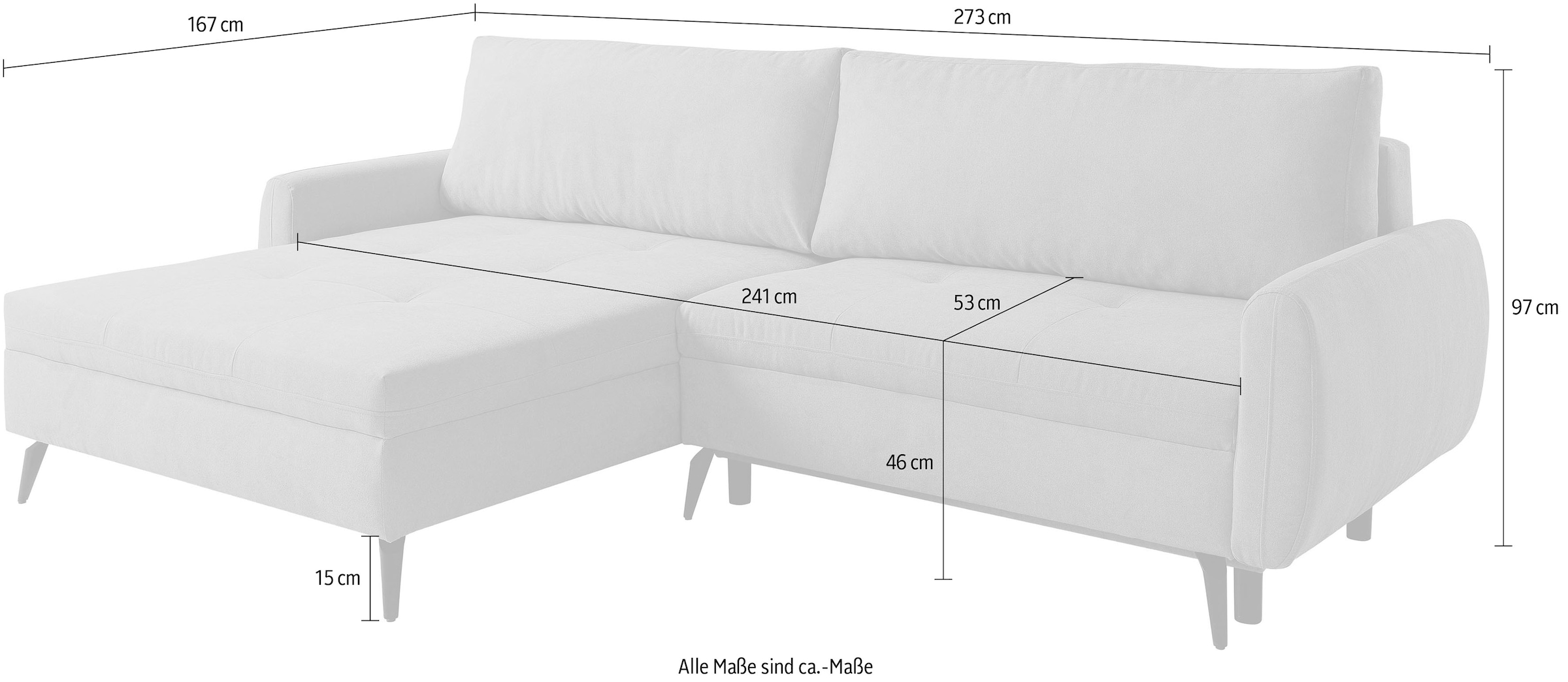 WERK2 Ecksofa »Figo inkl. Bettfunktion und Bettkasten, bequem, Breite 273cm, L-Form« Moderne, teilmassive Polsterecke, Komfortpolsterung und losen Kissen