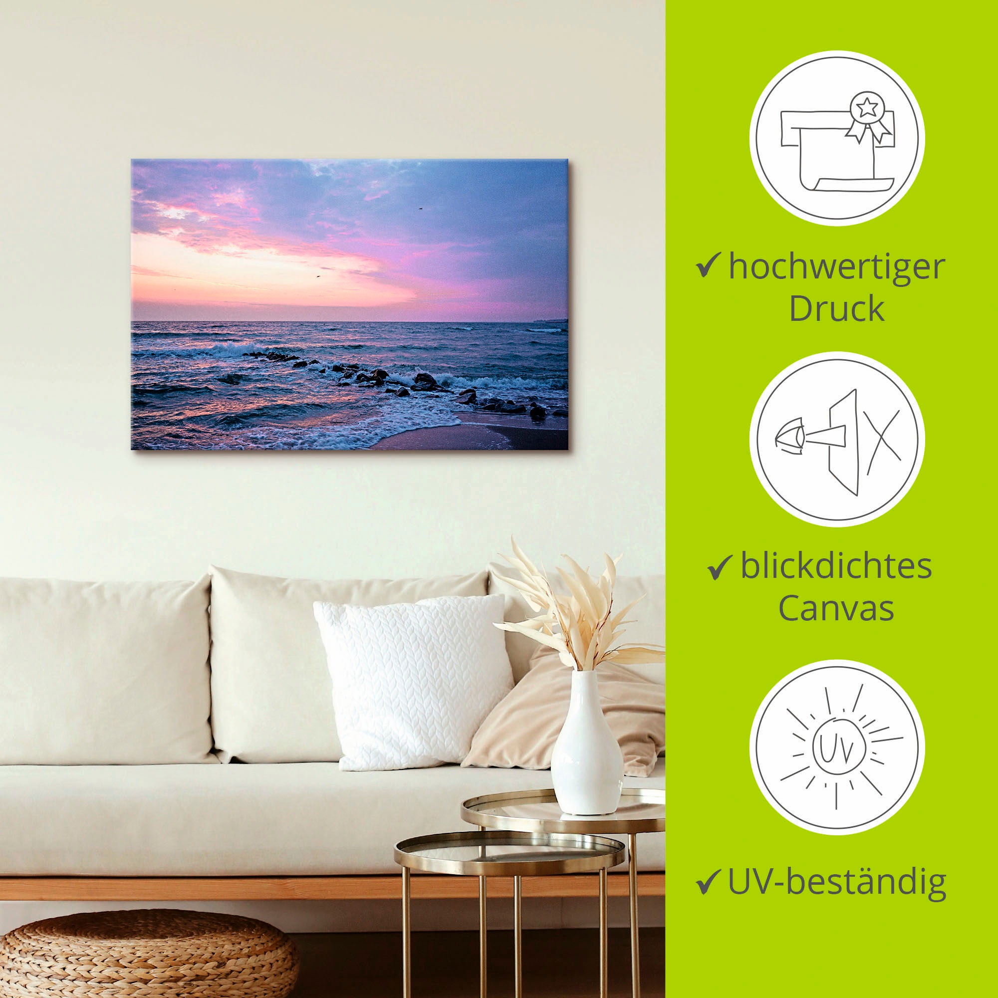 Artland Leinwandbild »Tagesbeginn am schönen Ostseestrand« Gewässer 1 Stk. tlg. auf Keilrahmen gespannt