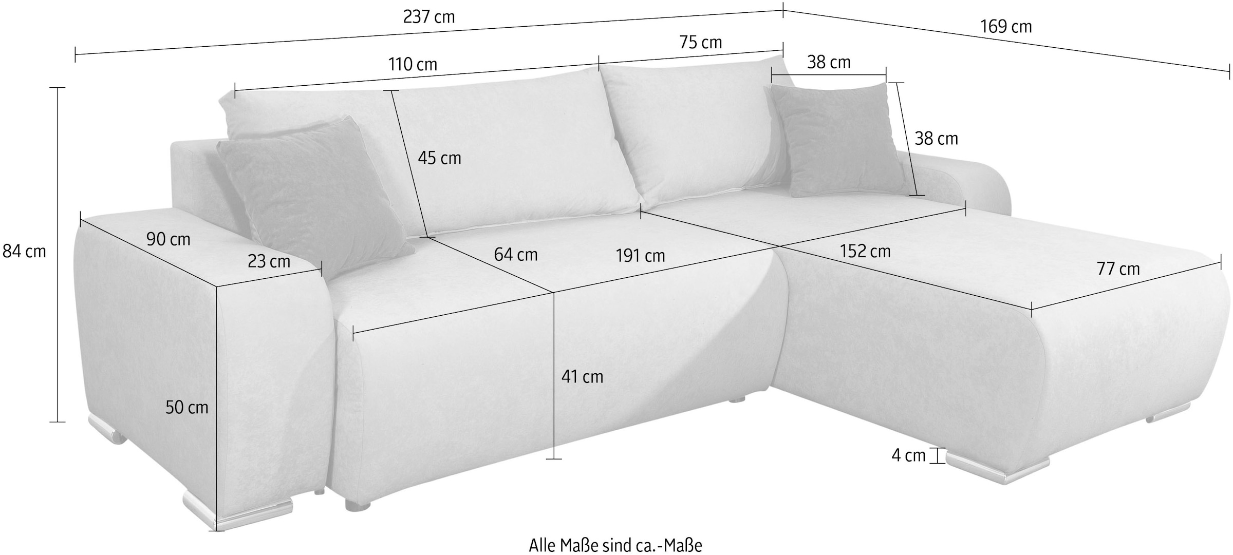 COLLECTION AB Ecksofa »Pia, L-Form, Breite 237 cm,  mit Schlaffunktion«