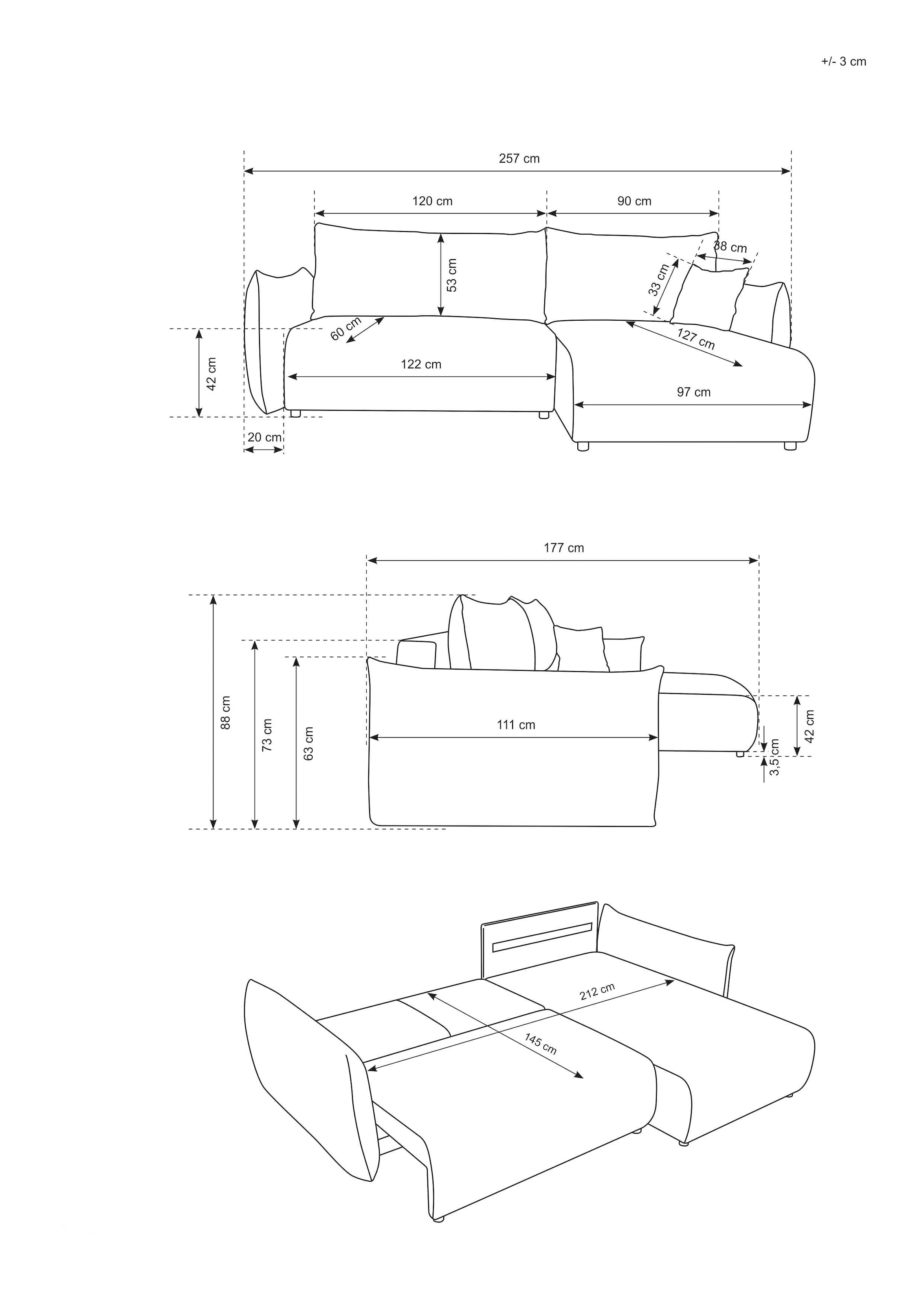 INOSIGN Ecksofa »MAVAS Schlafsofa mit Bettkasten, L-Form,« ca.257/127cm (Liegefläche 212/145 cm), Cord, Chenille, Struktur