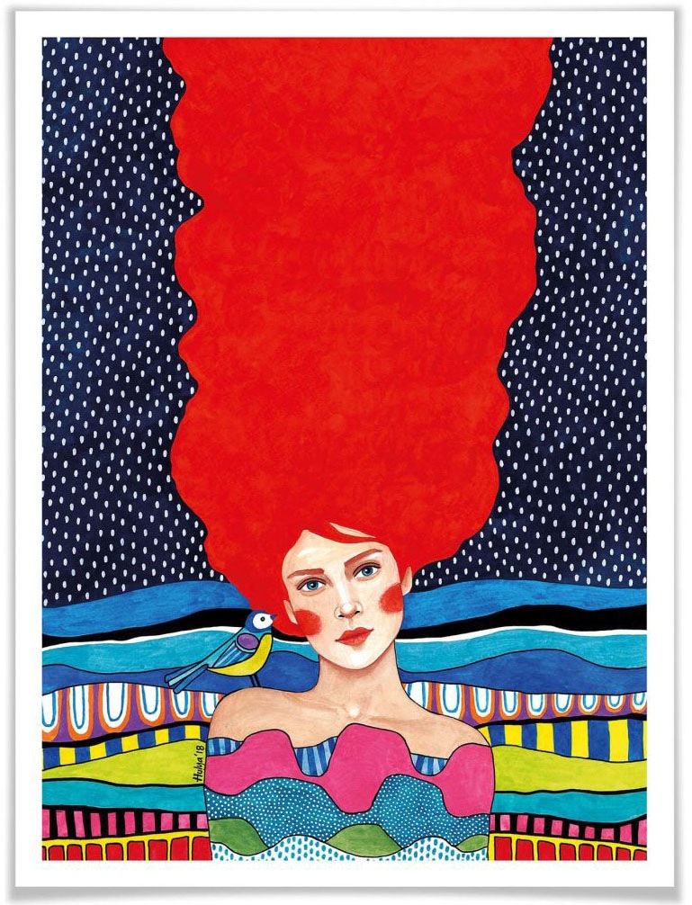 Wall-Art Poster »Polka Dots Vogel Freund Rote Zora«, Vögel, (1 St.), Poster, Wandbild, Bild, Wandposter