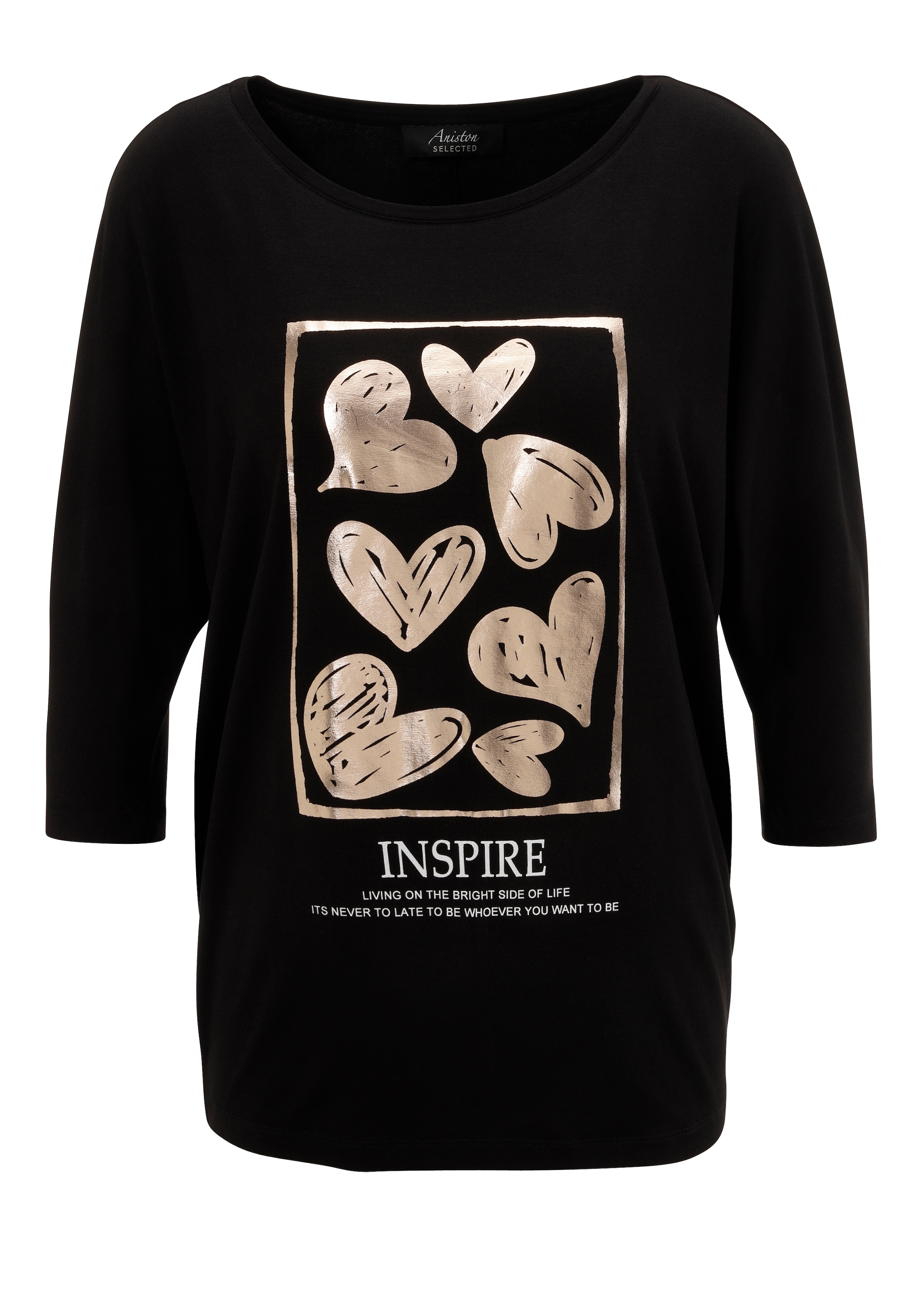 Aniston SELECTED 3/4-Arm-Shirt, mit goldfarbigen Herzen und Statementspruch