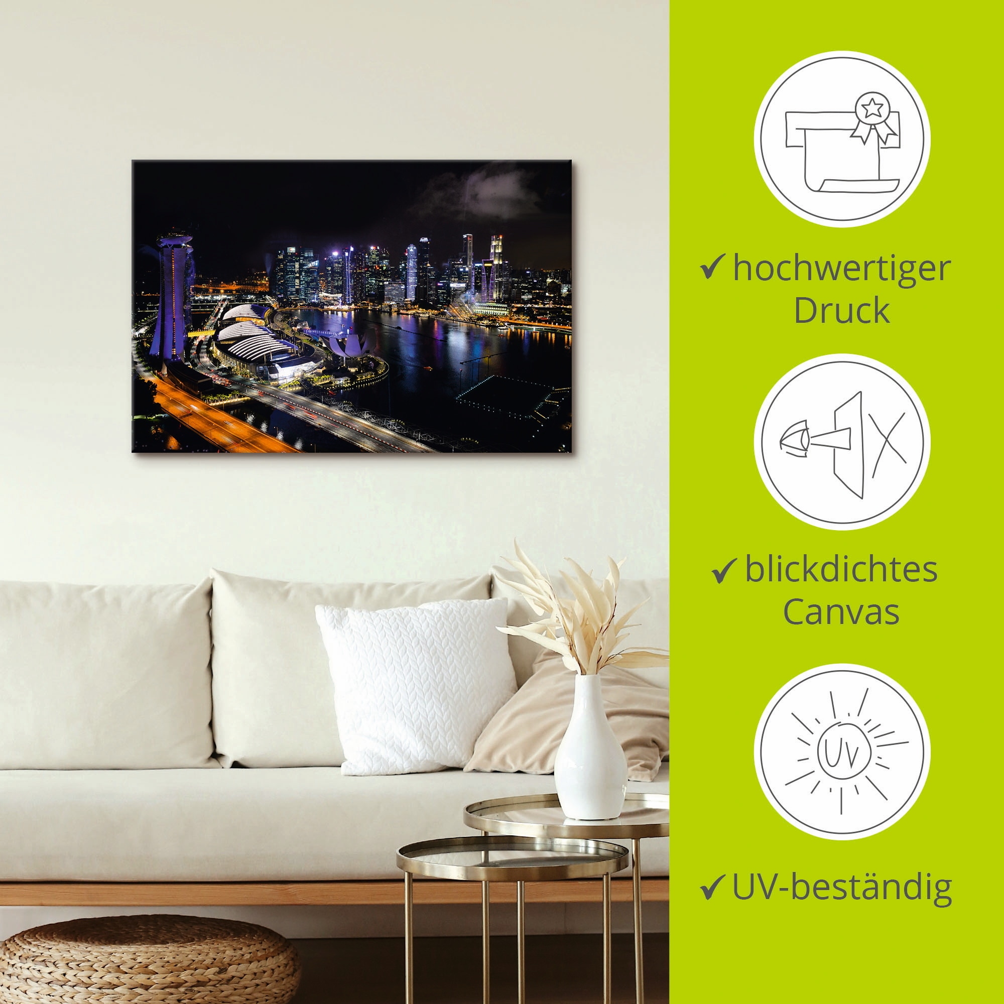 Artland Leinwandbild »Singapur bei Nacht«, Bilder von Asien, (1 St.), auf Keilrahmen gespannt