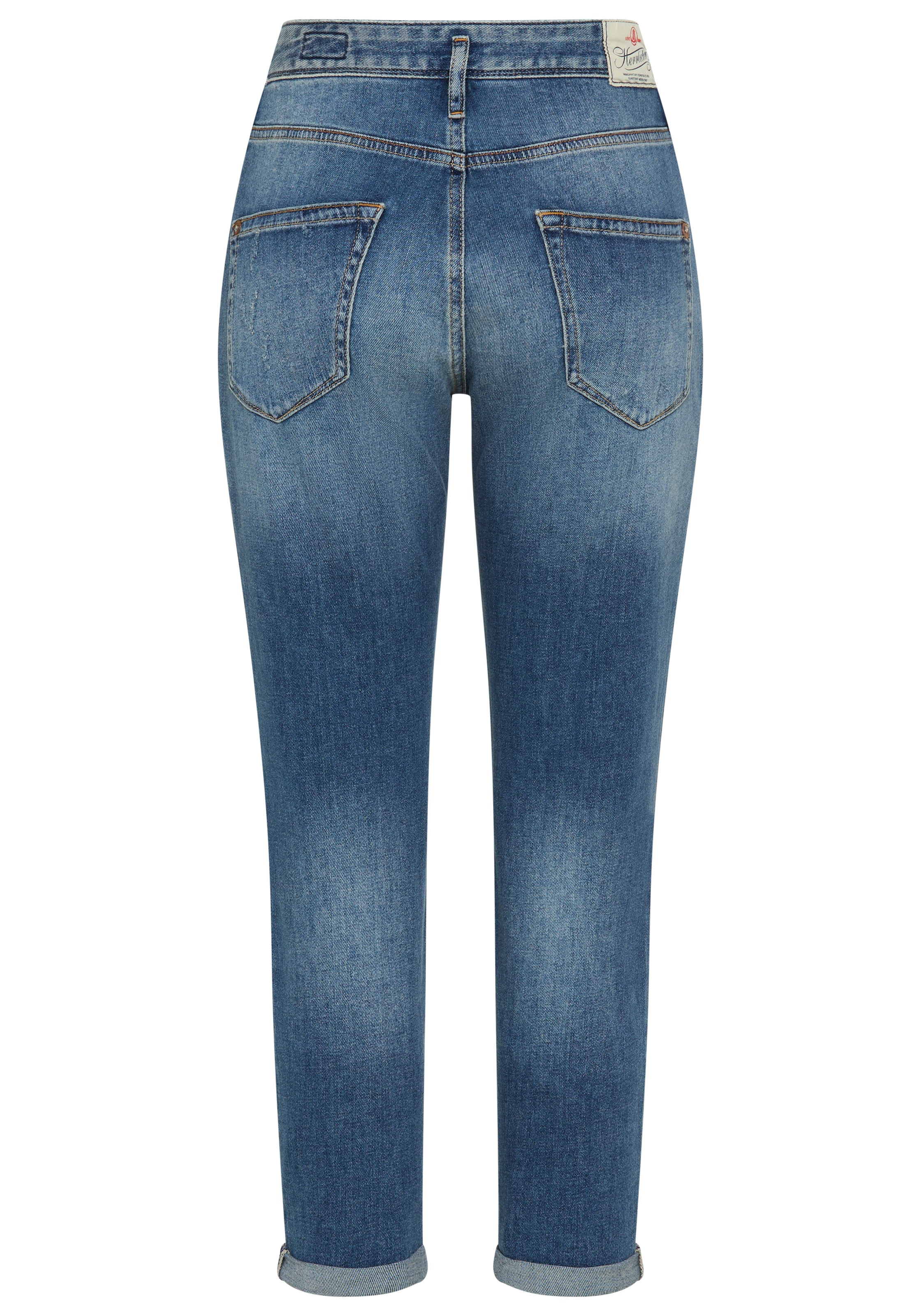 Herrlicher Boyfriend-Jeans »Shyra Cropped Denim Stretch« mit Abnähern, Umschlagsaum