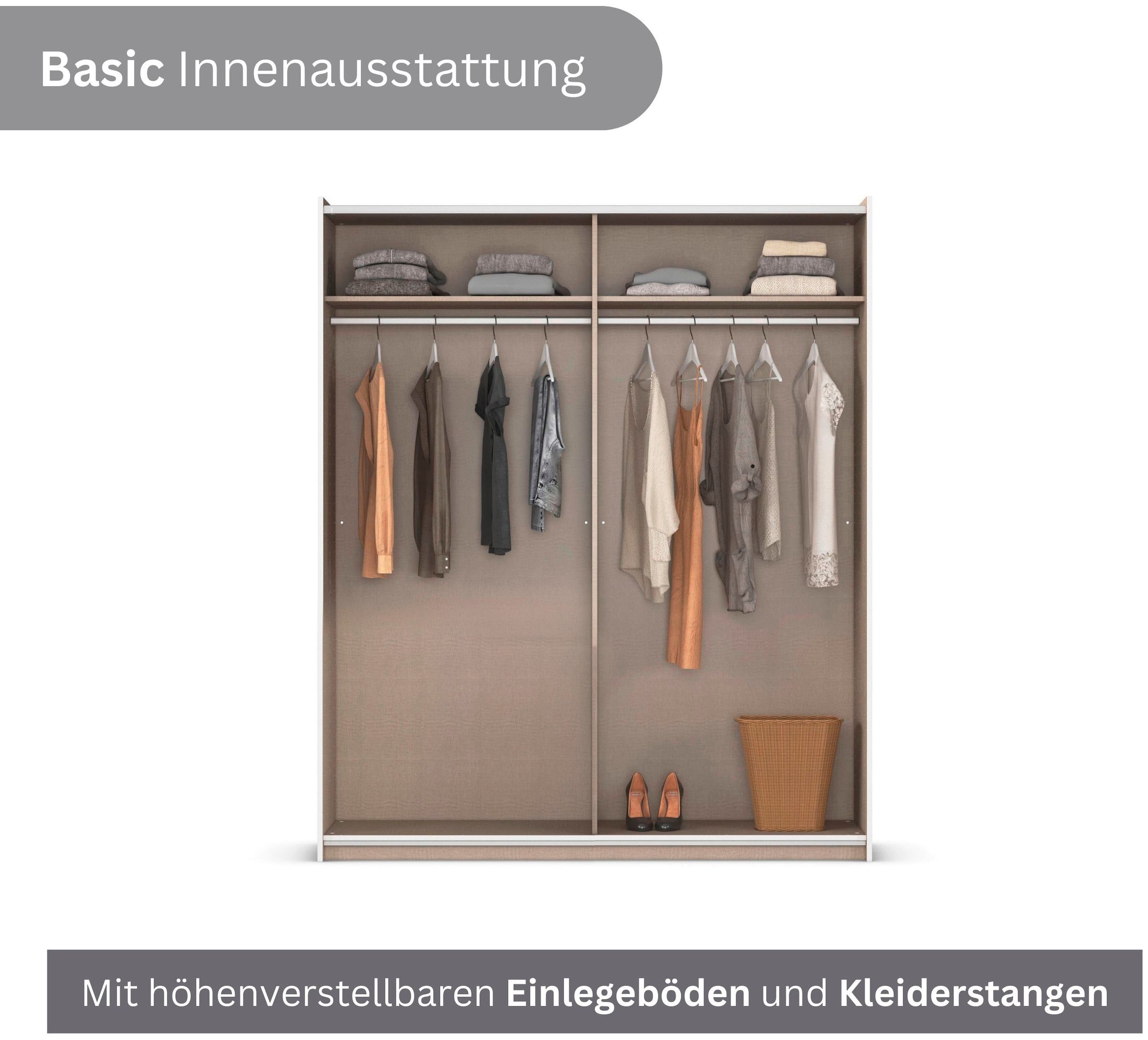 rauch Schwebetürenschrank »Kleiderschrank Schrank Garderobe TOPSELLER ASTANA« 3 Ausstattungen BASIC/CLASSIC/PREMIUM (inkl. SOFT-CLOSE-FUNKTION),  mit 3 Spiegelelementen, Metallgriffleisten alufarbig MADE IN GERMANY