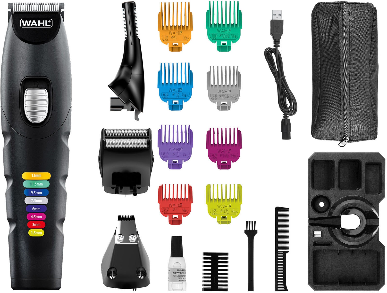 Wahl Multifunktionstrimmer »Color Trim Advanced« 13 Aufsätze Farbcodierte Aufsteckkämme, Lithium-Ionen-Technologie, USB Aufladung in schwarz