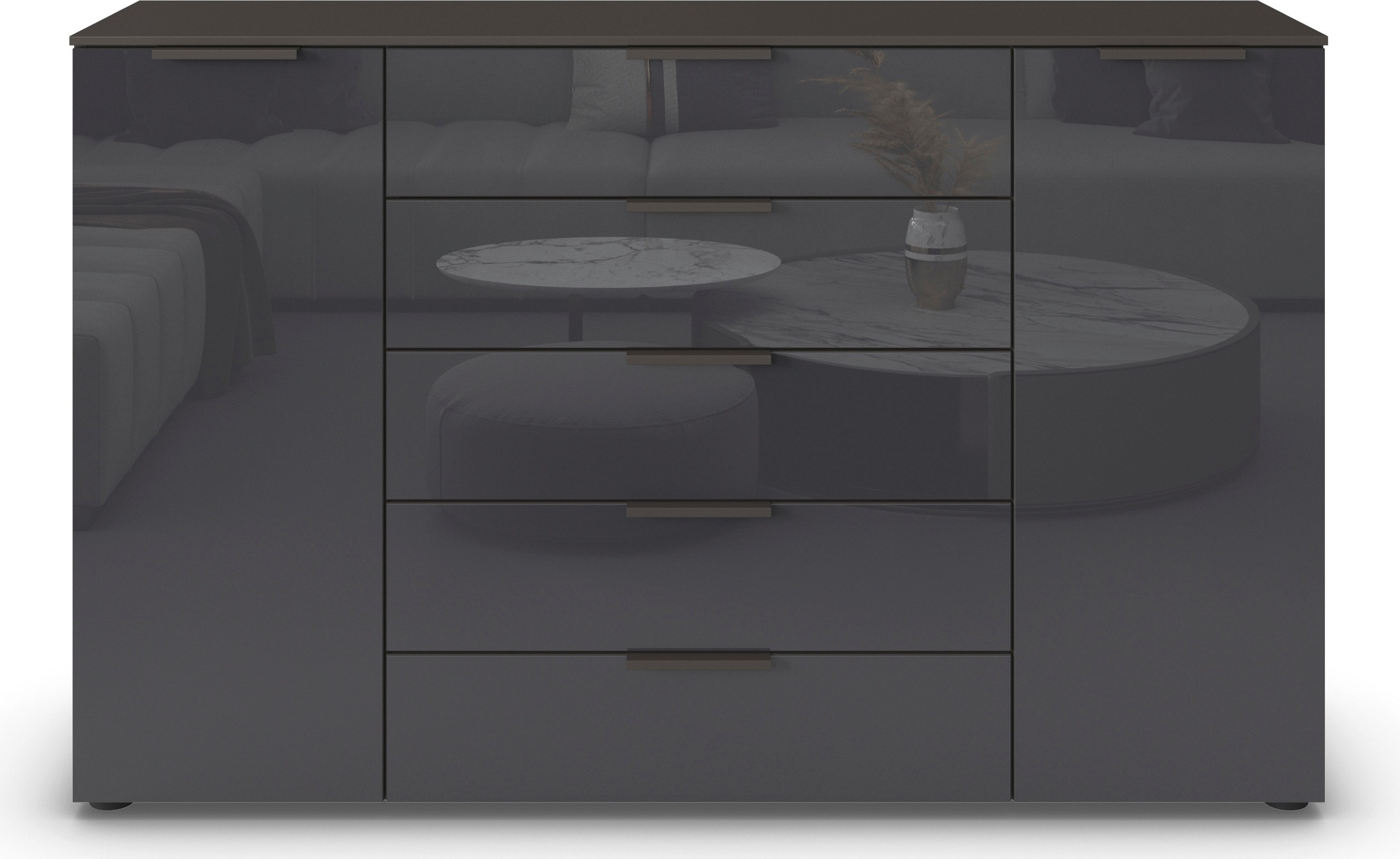 Kommode »Flipp«, 2-trg mit 5 Schubladen und Soft-Close-Funktion, Glasfront, 2 Breiten