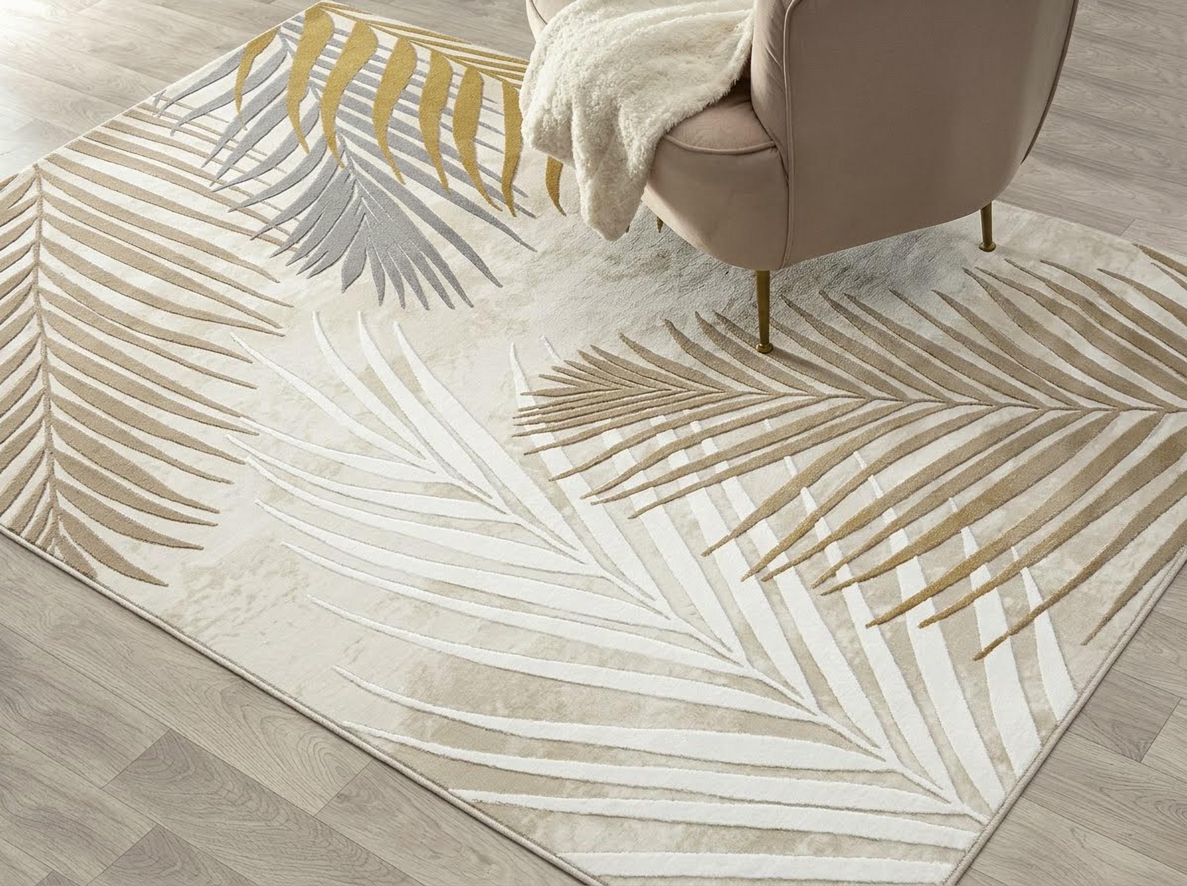 OTTO home Teppich »Luvvi« rechteckig 8 mm Höhe Kurzflor, modernes Blätter Design, Hoch-Tief-Struktur, Wohnzimmer